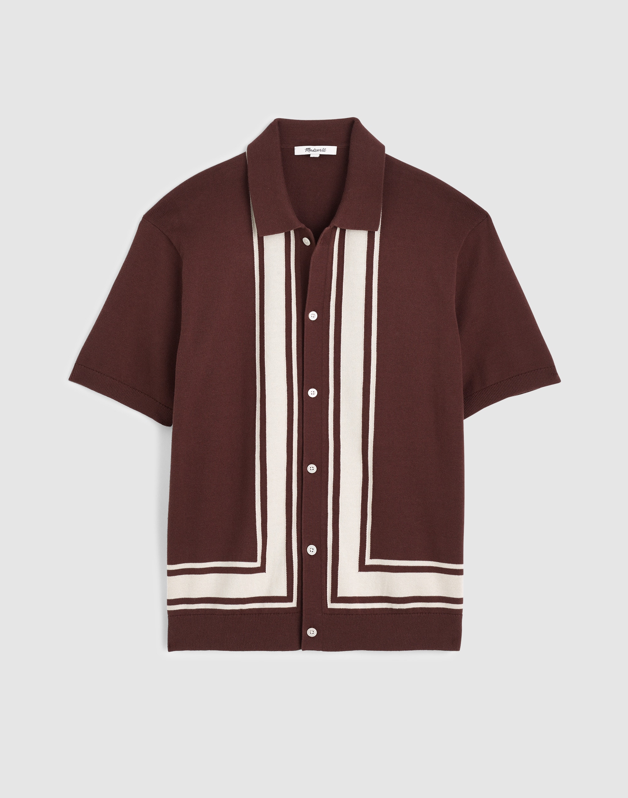 Knit Button-Up Shirt in Border Stripe