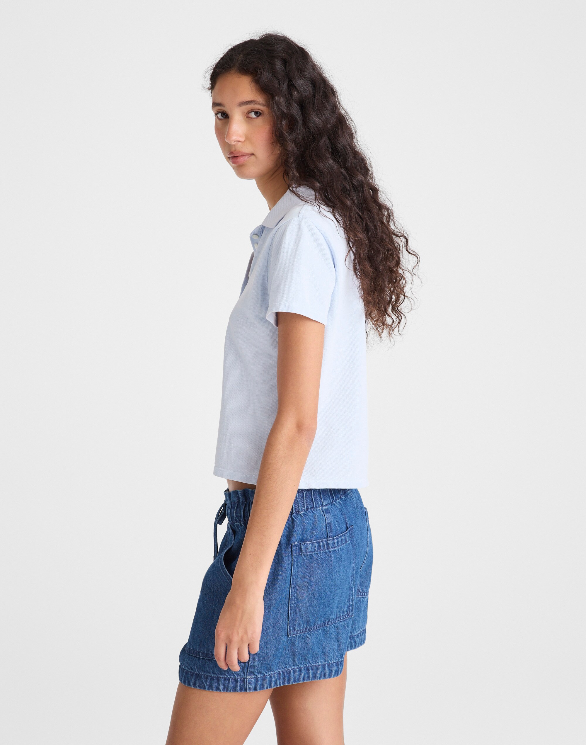 Pull-On Utility Shorts in Airy Denim