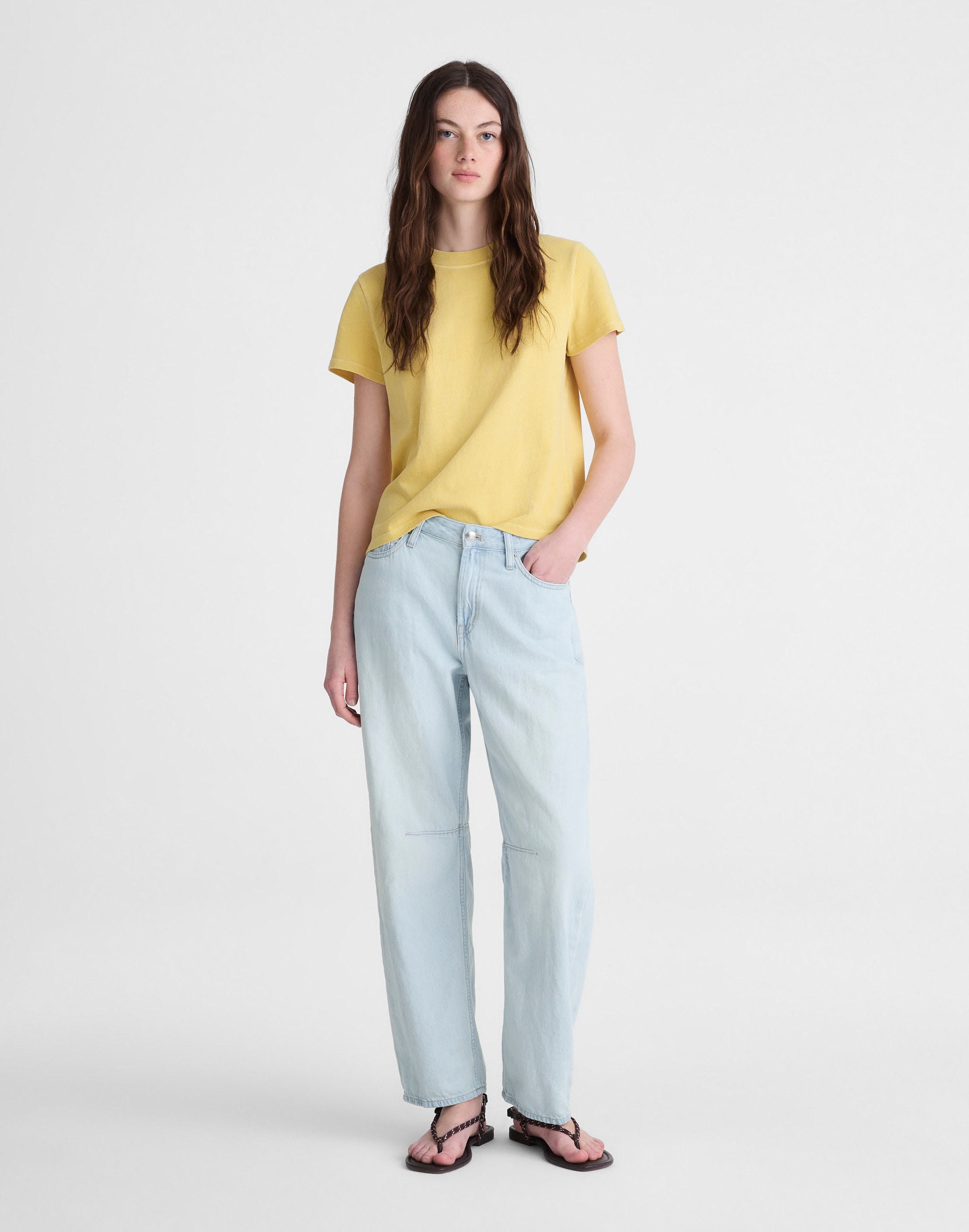 the darted barrel-leg jean in airy denim