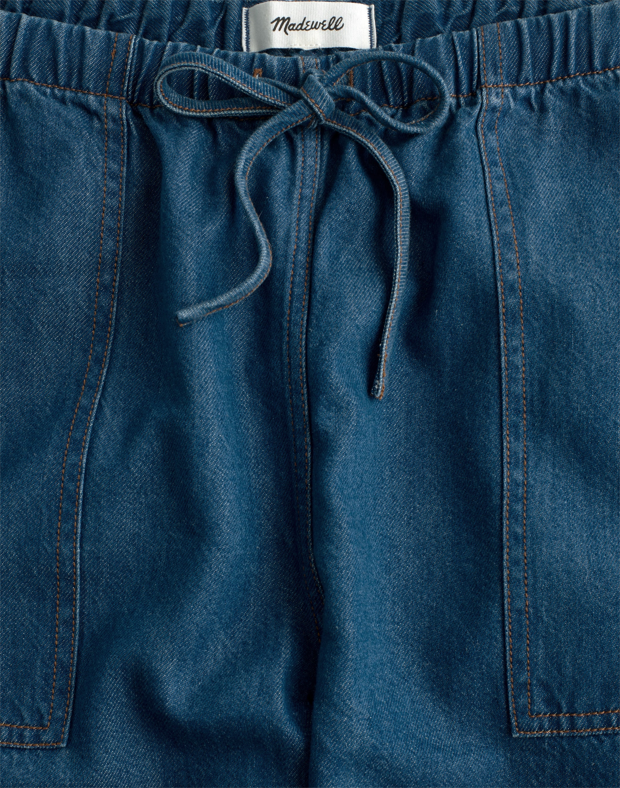 Pull-On Barrel-Leg Utility Pants in Airy Denim