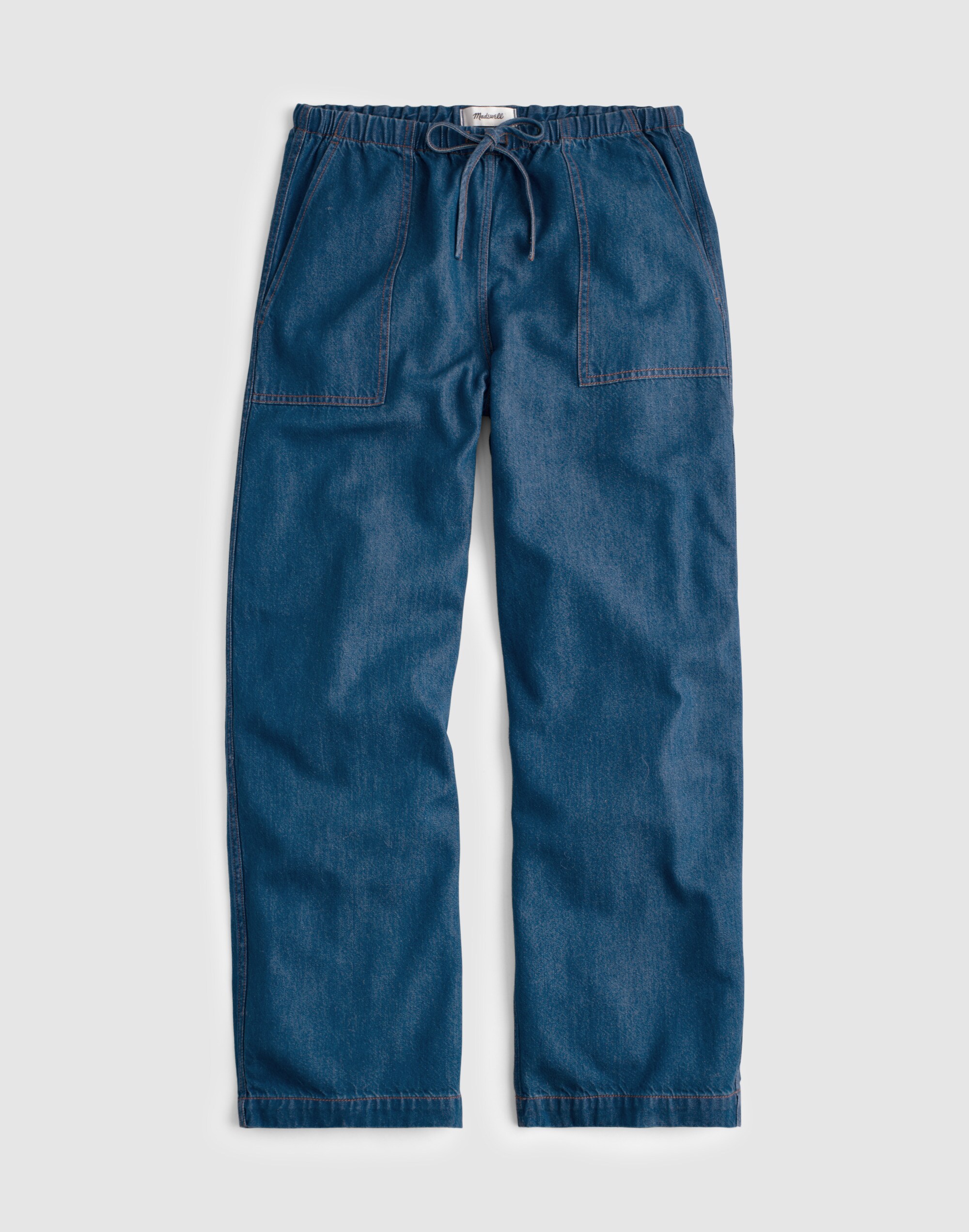 Pull-On Barrel-Leg Utility Pants in Airy Denim
