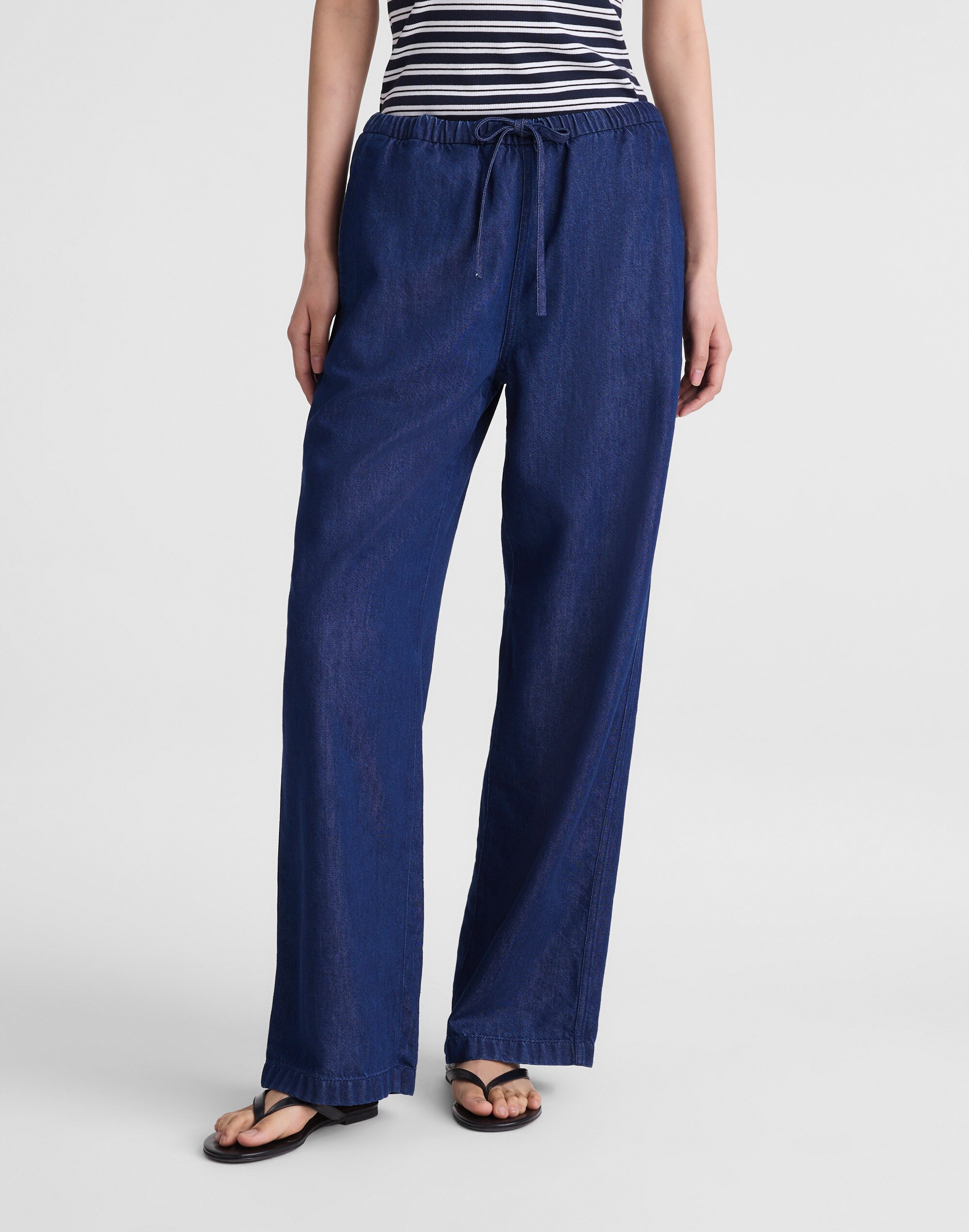 Airy Denim Pull-On Pants