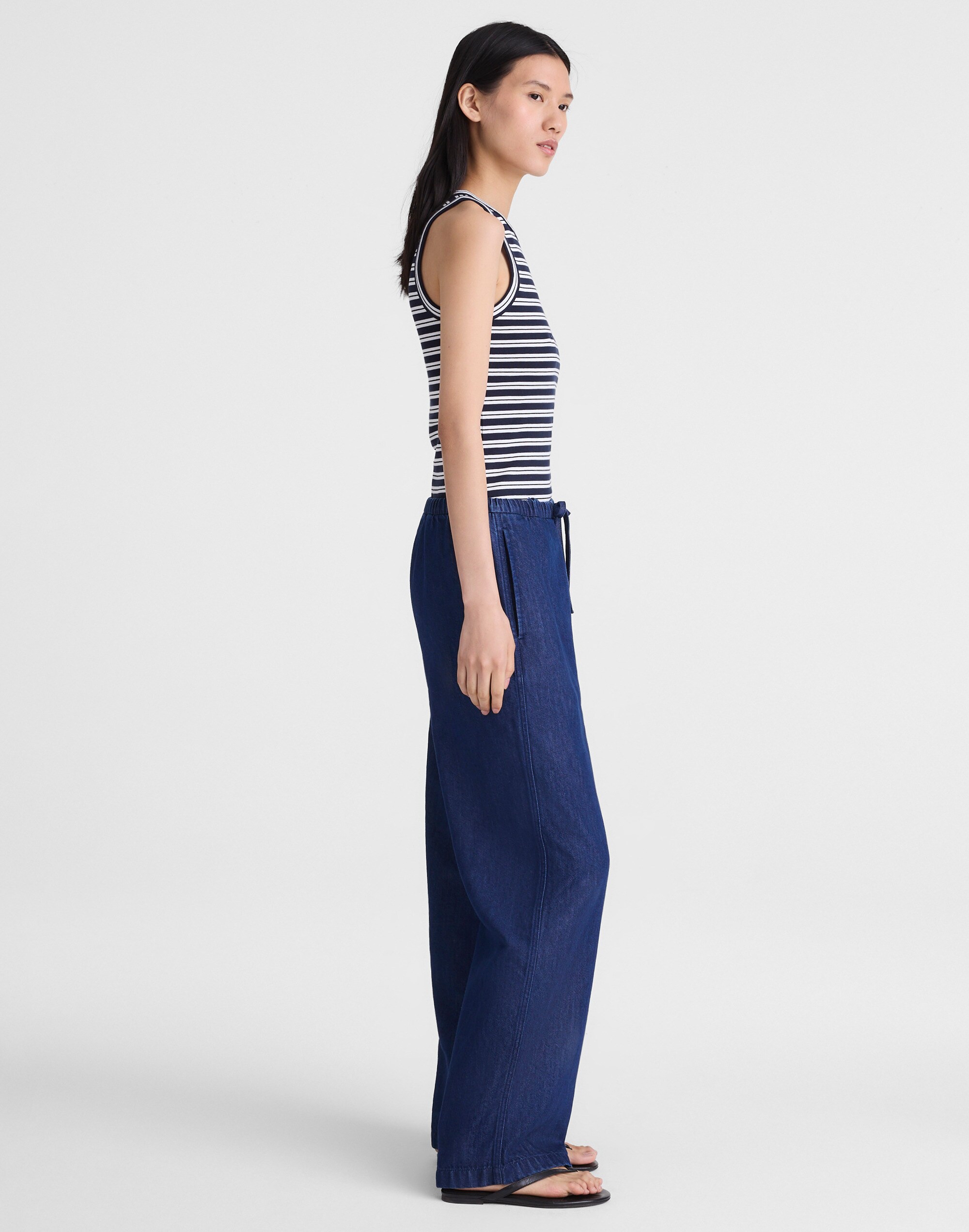 Airy Denim Pull-On Pants