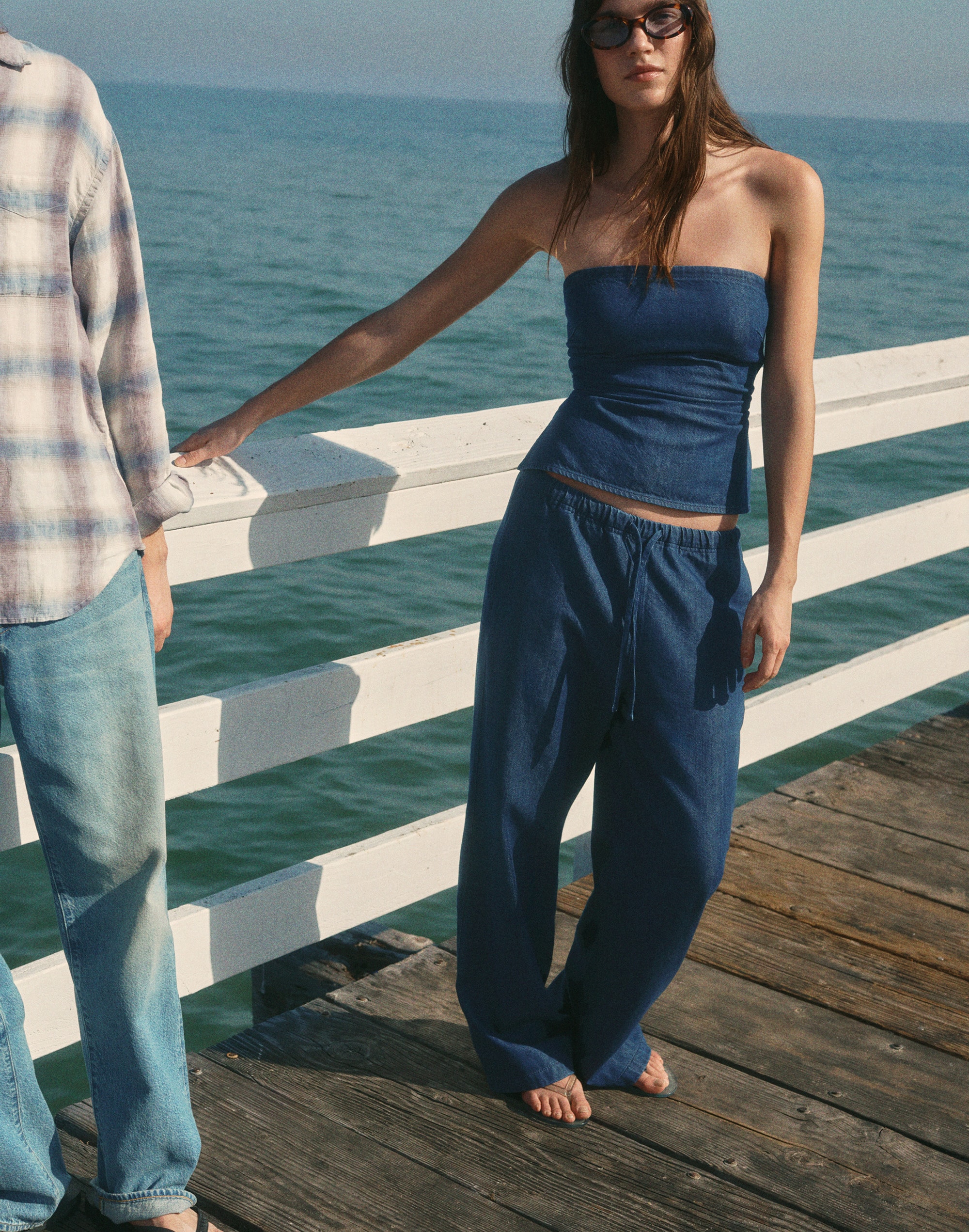 Airy Denim Pull-On Pants