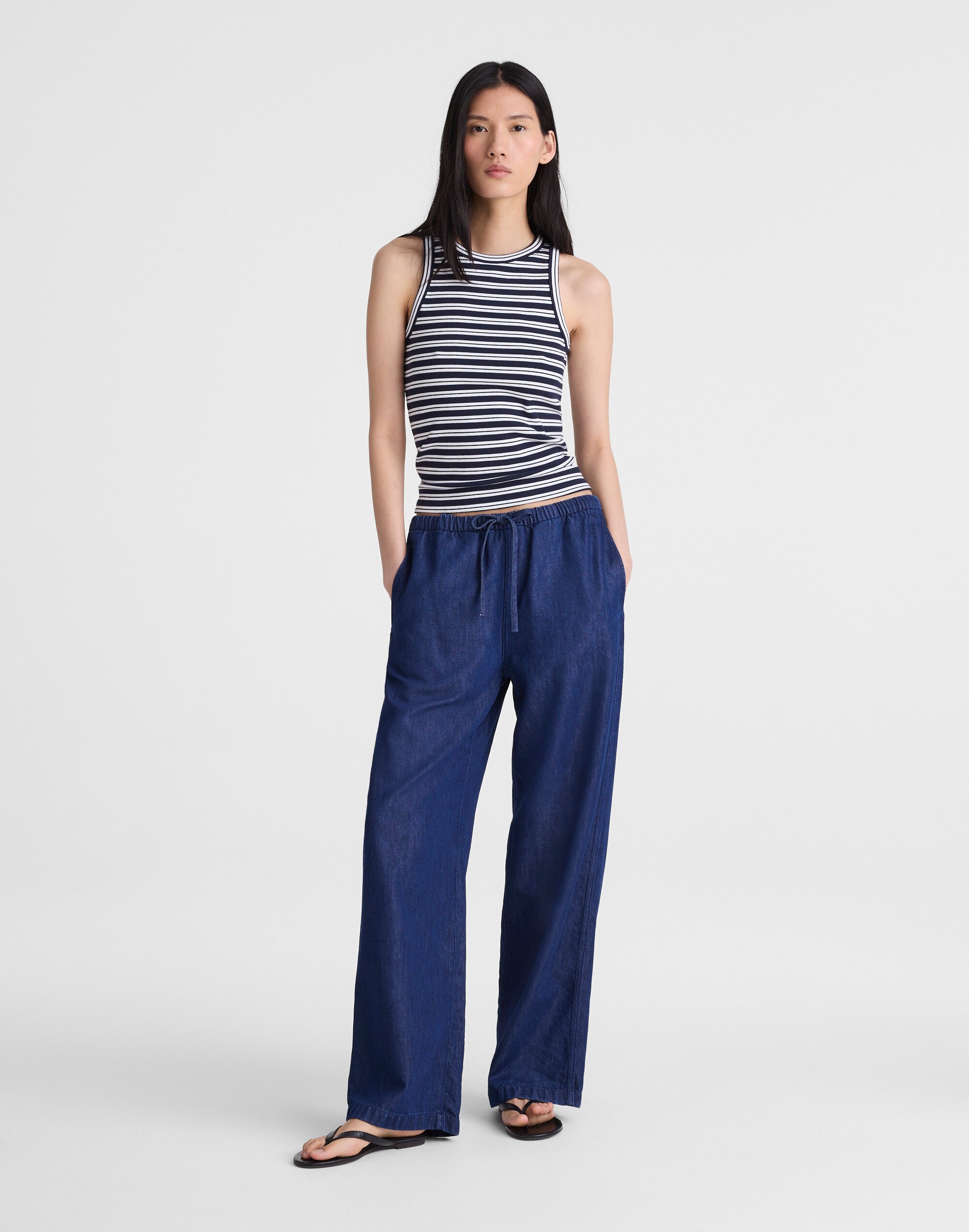 Airy Denim Pull-On Pants