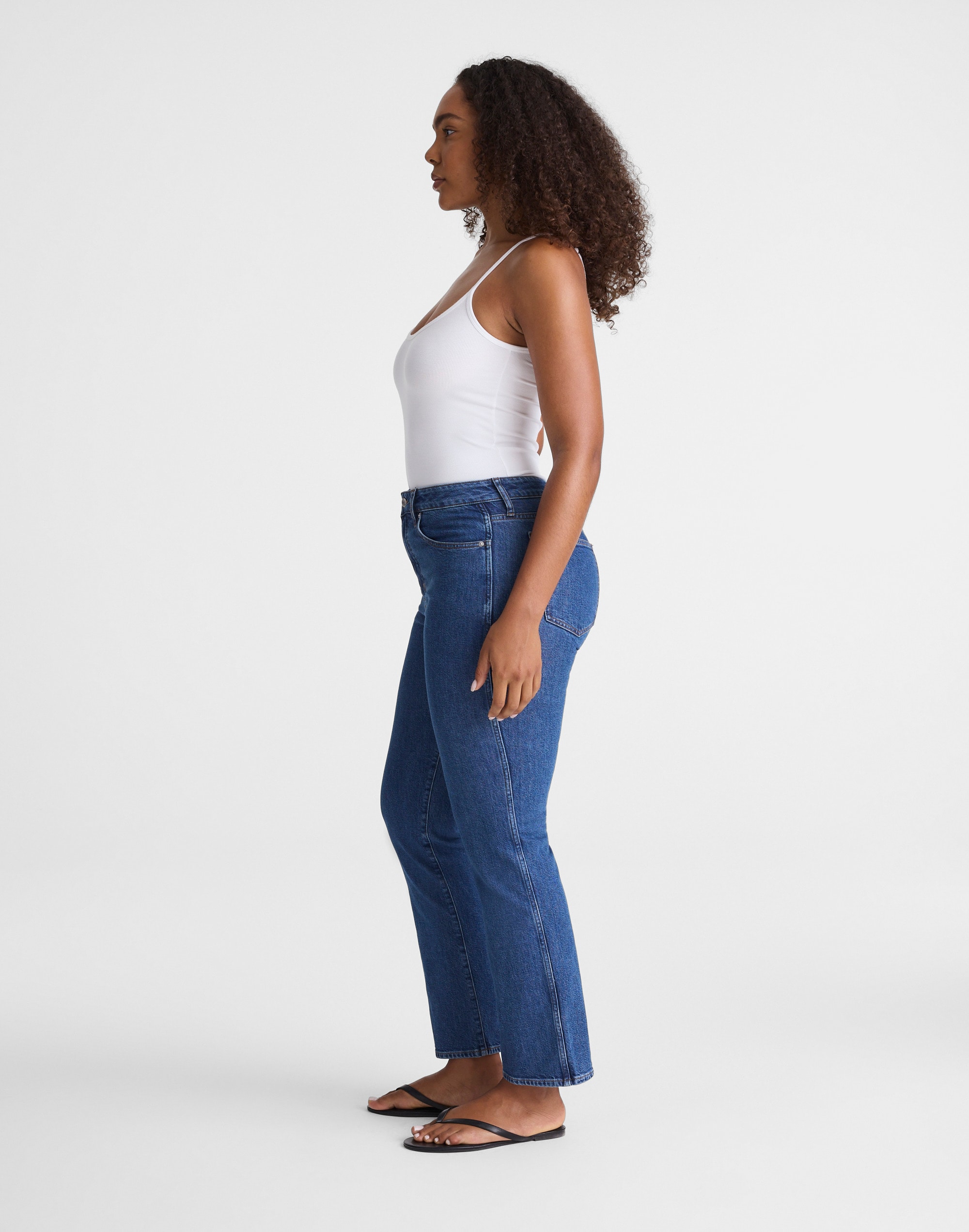 The Curvy Longline Straight Crop Jean in Marina Blue Wash
