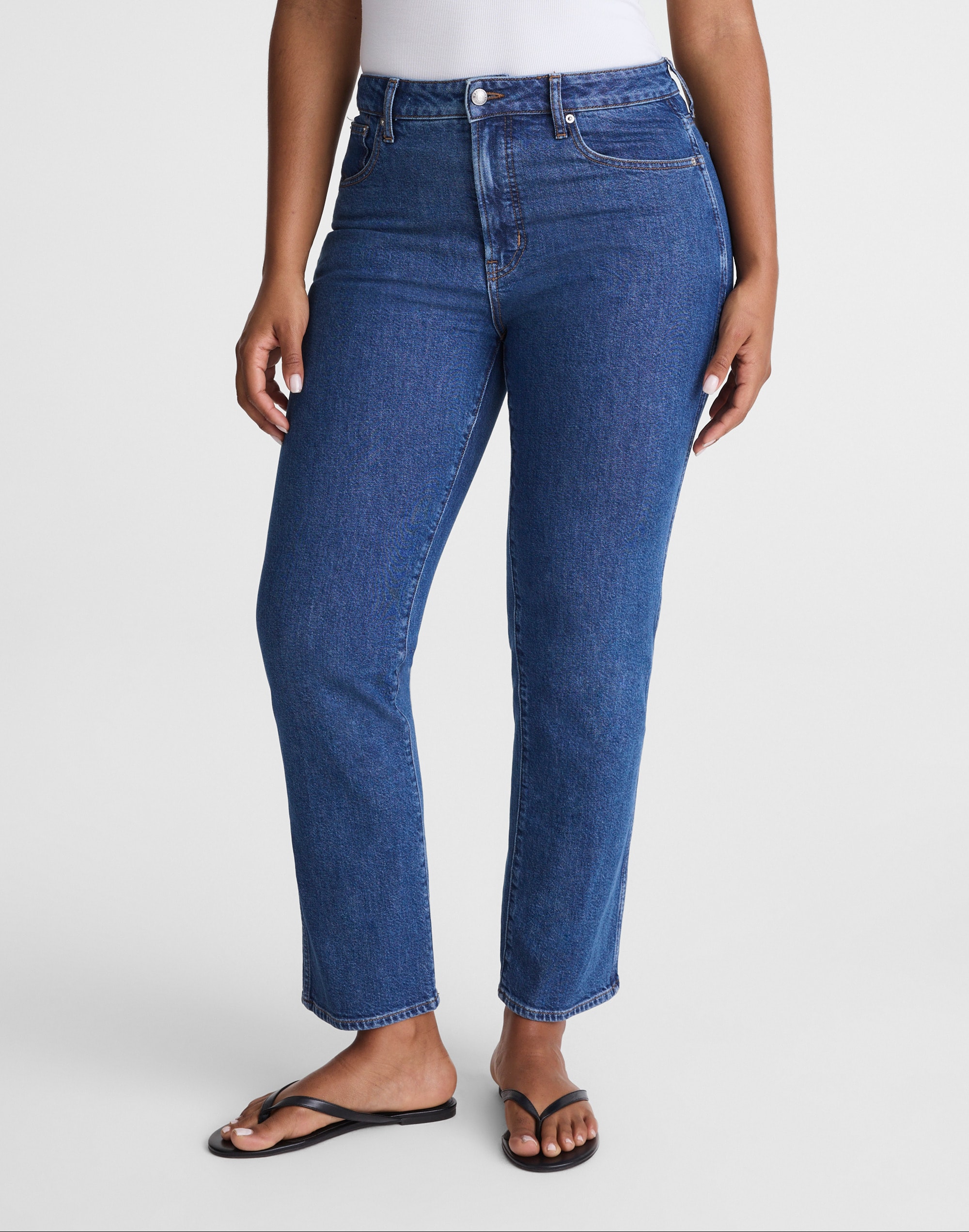 The Curvy Longline Straight Crop Jean in Marina Blue Wash