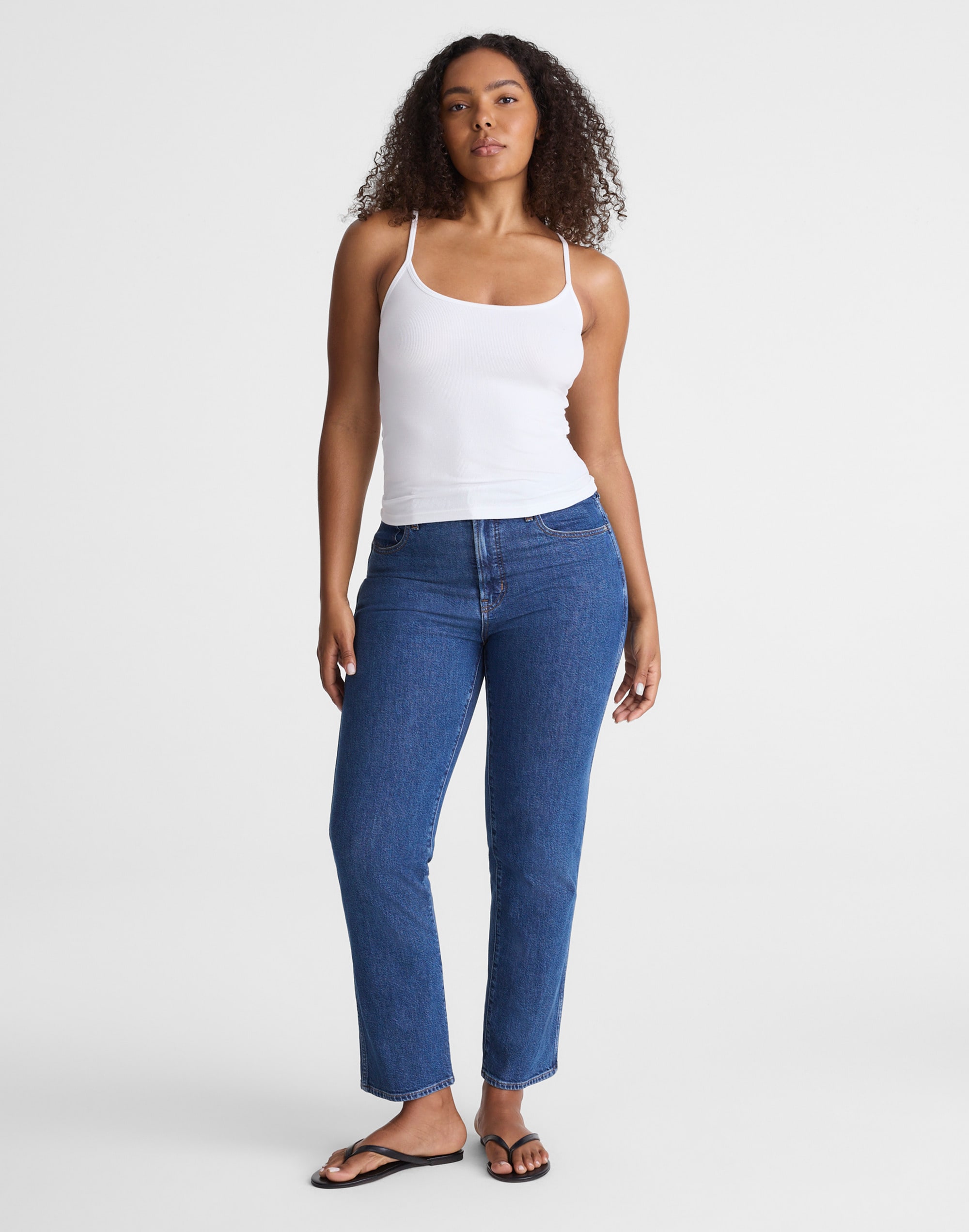 The Curvy Longline Straight Crop Jean in Marina Blue Wash