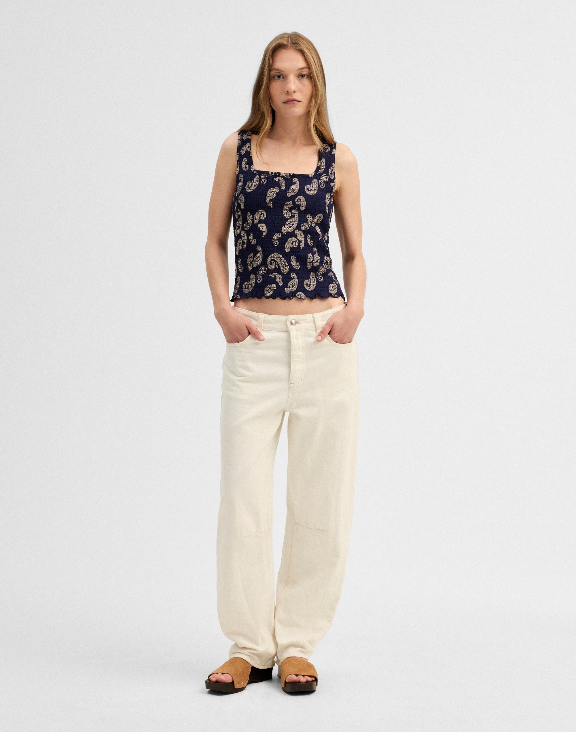 Madewell x Shopbop Smocked Squareneck Tank