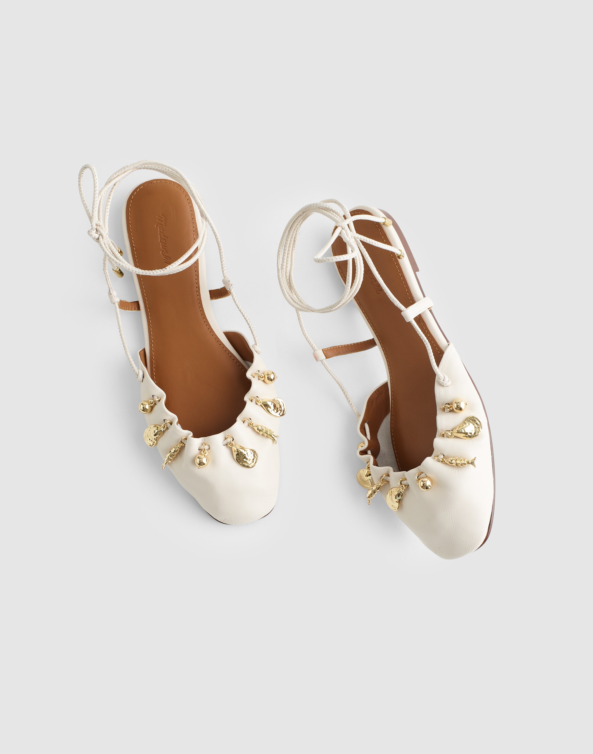 Madewell x Shopbop Greta Ruched Ankle-Tie Flat in Leather
