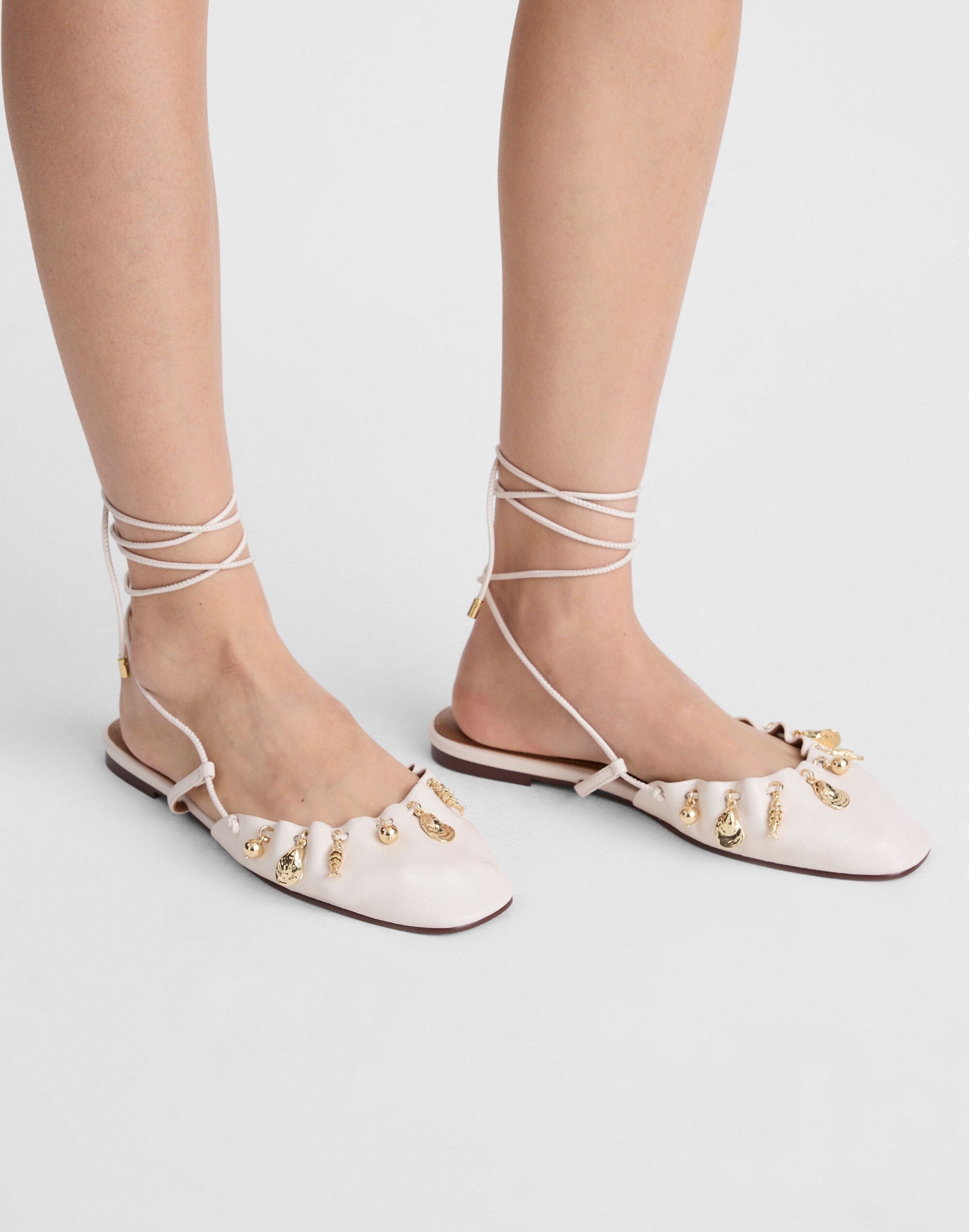 Madewell x Shopbop Greta Ruched Ankle-Tie Flat in Leather