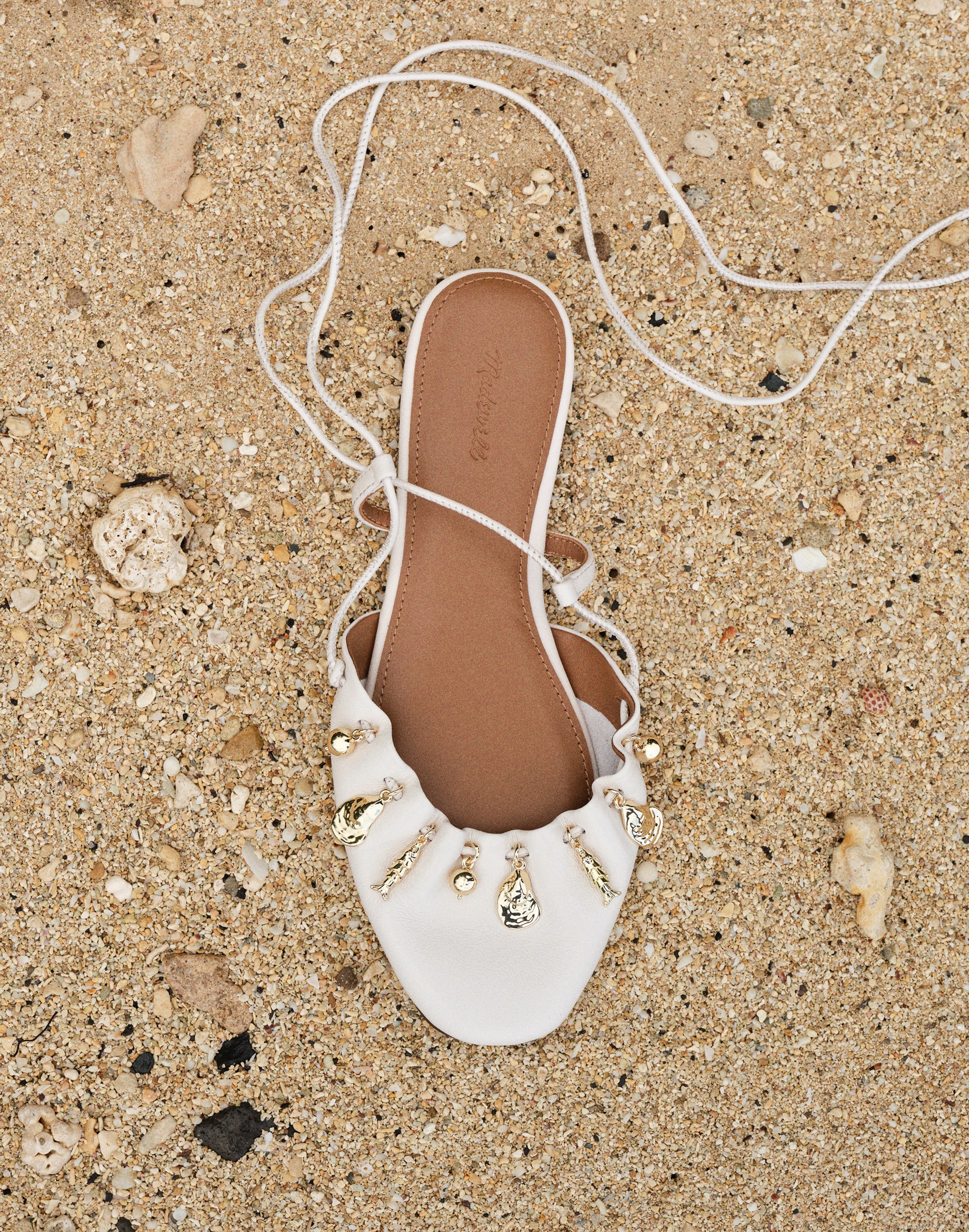 Madewell x Shopbop Greta Ruched Ankle-Tie Flat in Leather