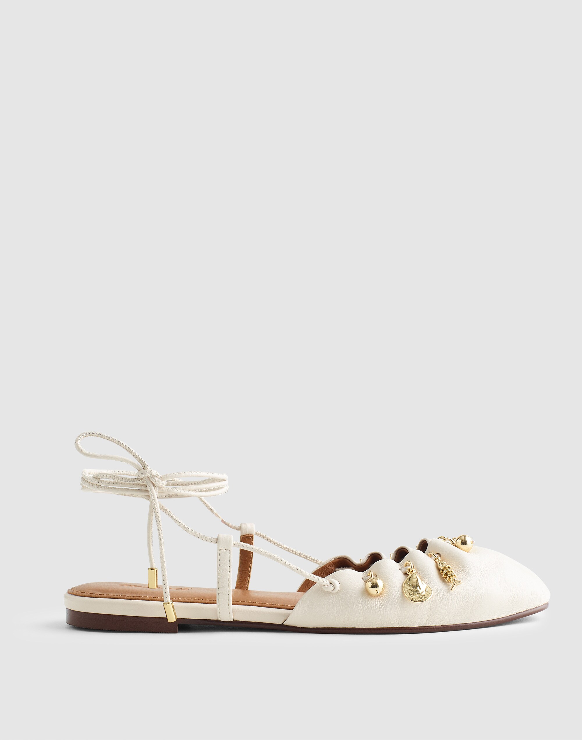 Madewell x Shopbop Greta Ruched Ankle-Tie Flat in Leather