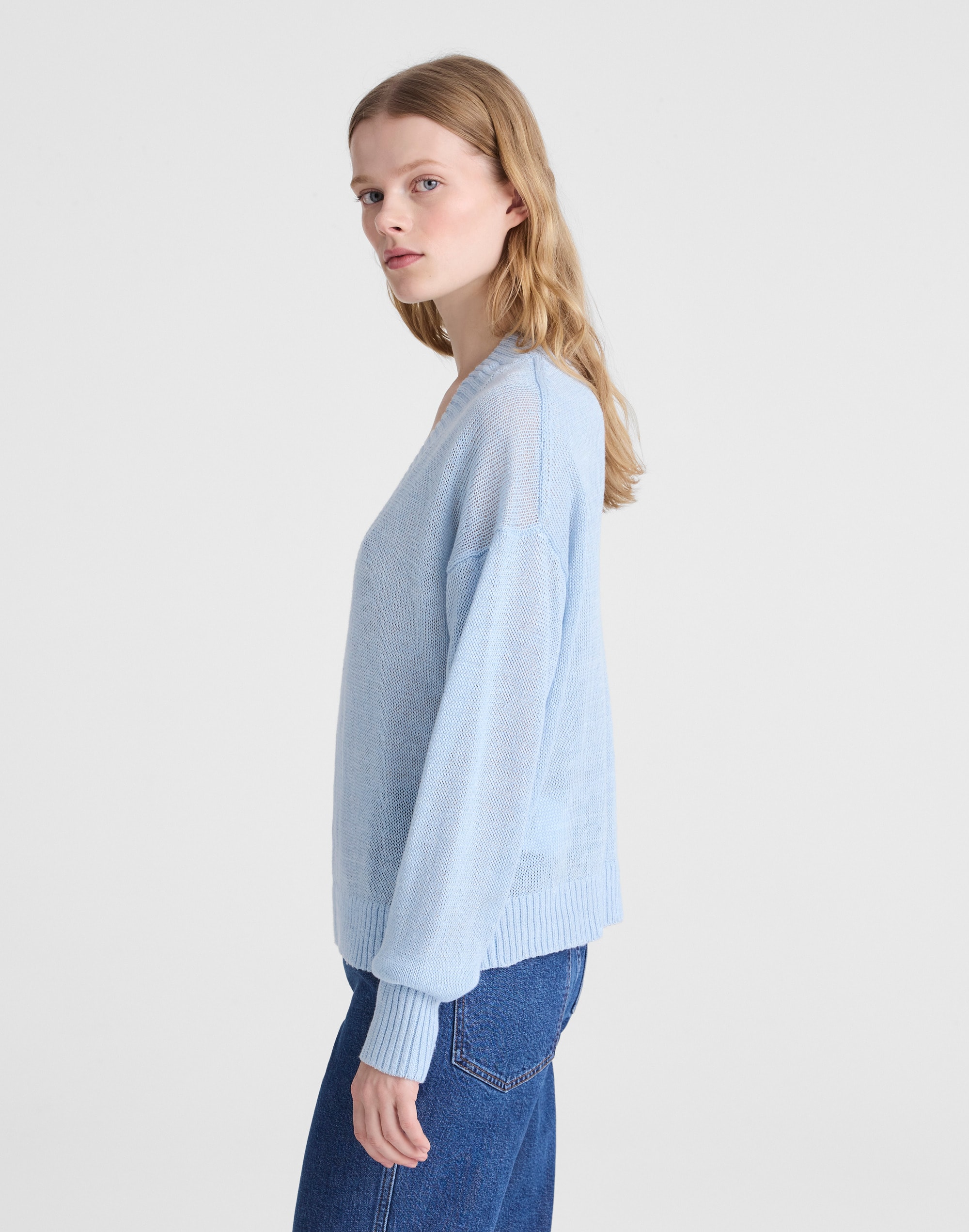 Deep V-Neck Sweater in 100% Linen