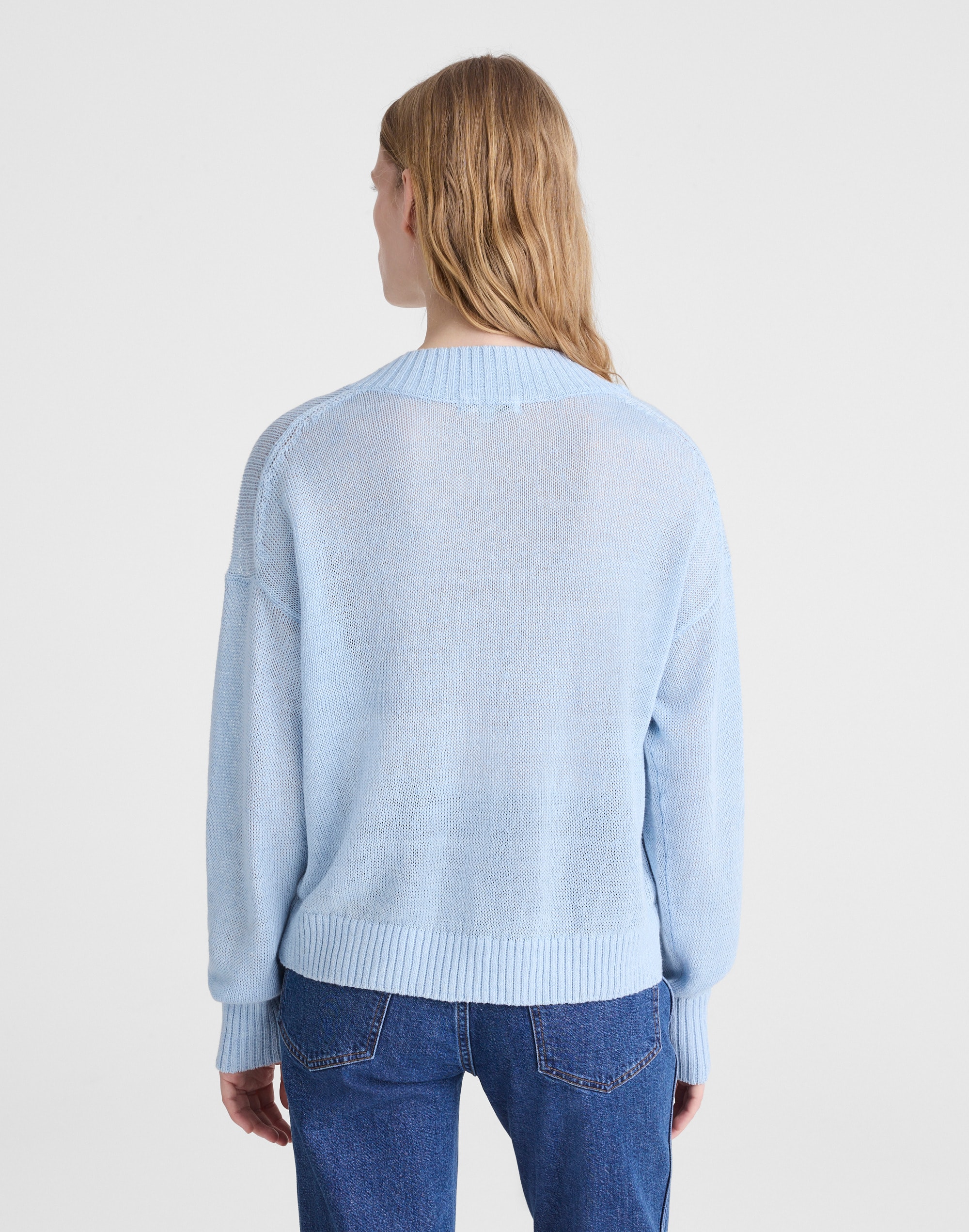 Deep V-Neck Sweater in 100% Linen