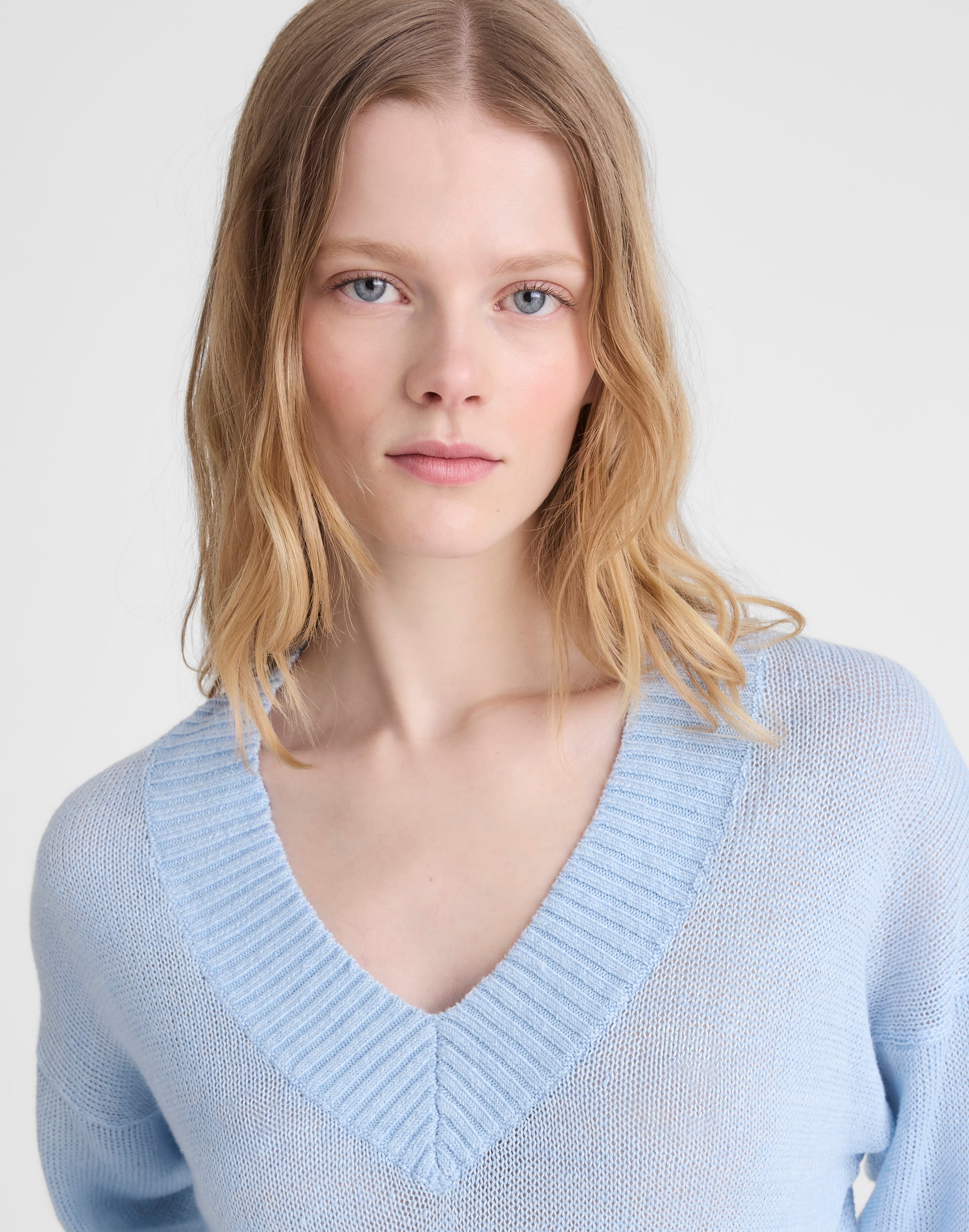 Deep V-Neck Sweater in 100% Linen