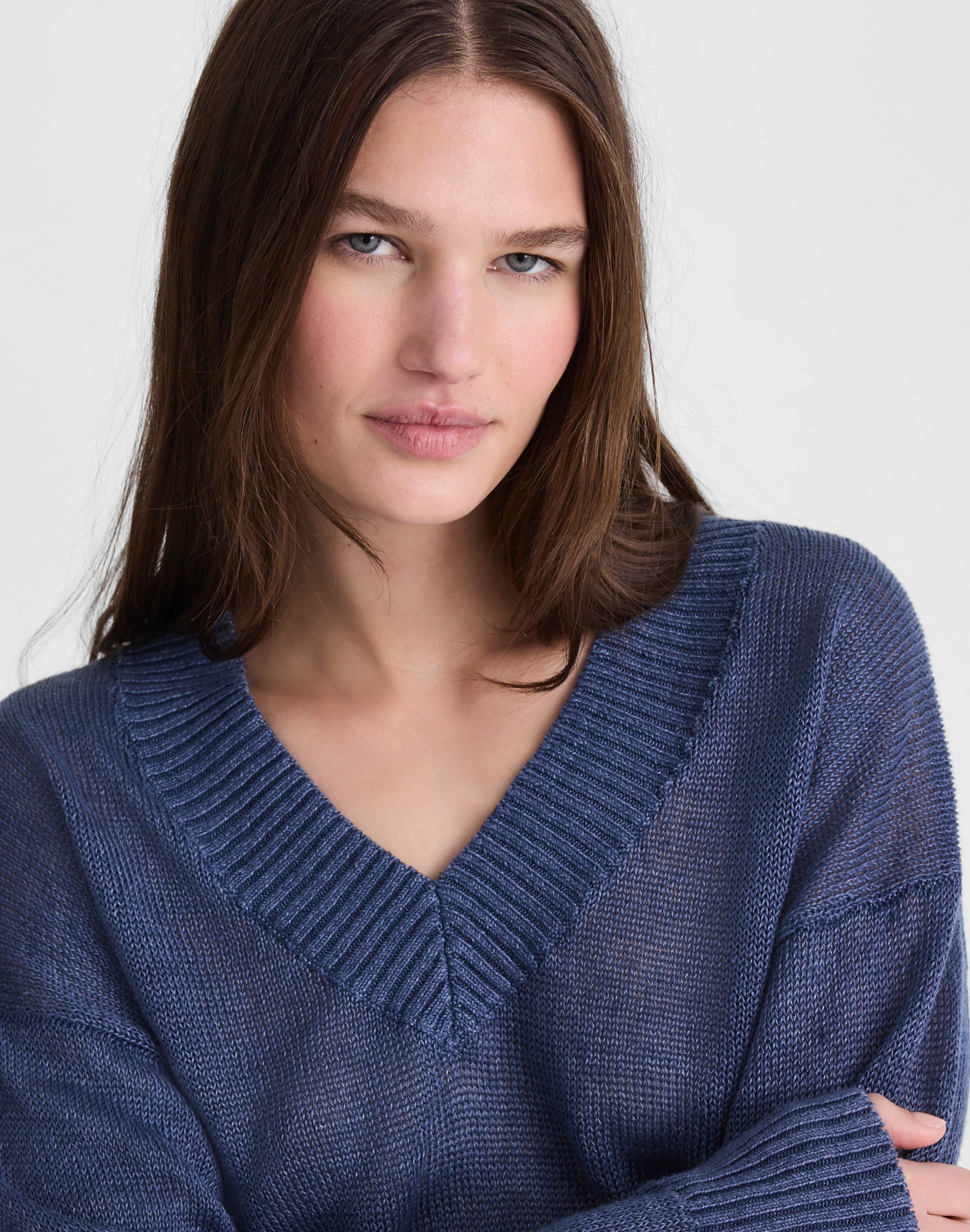 Deep V-Neck Sweater in 100% Linen