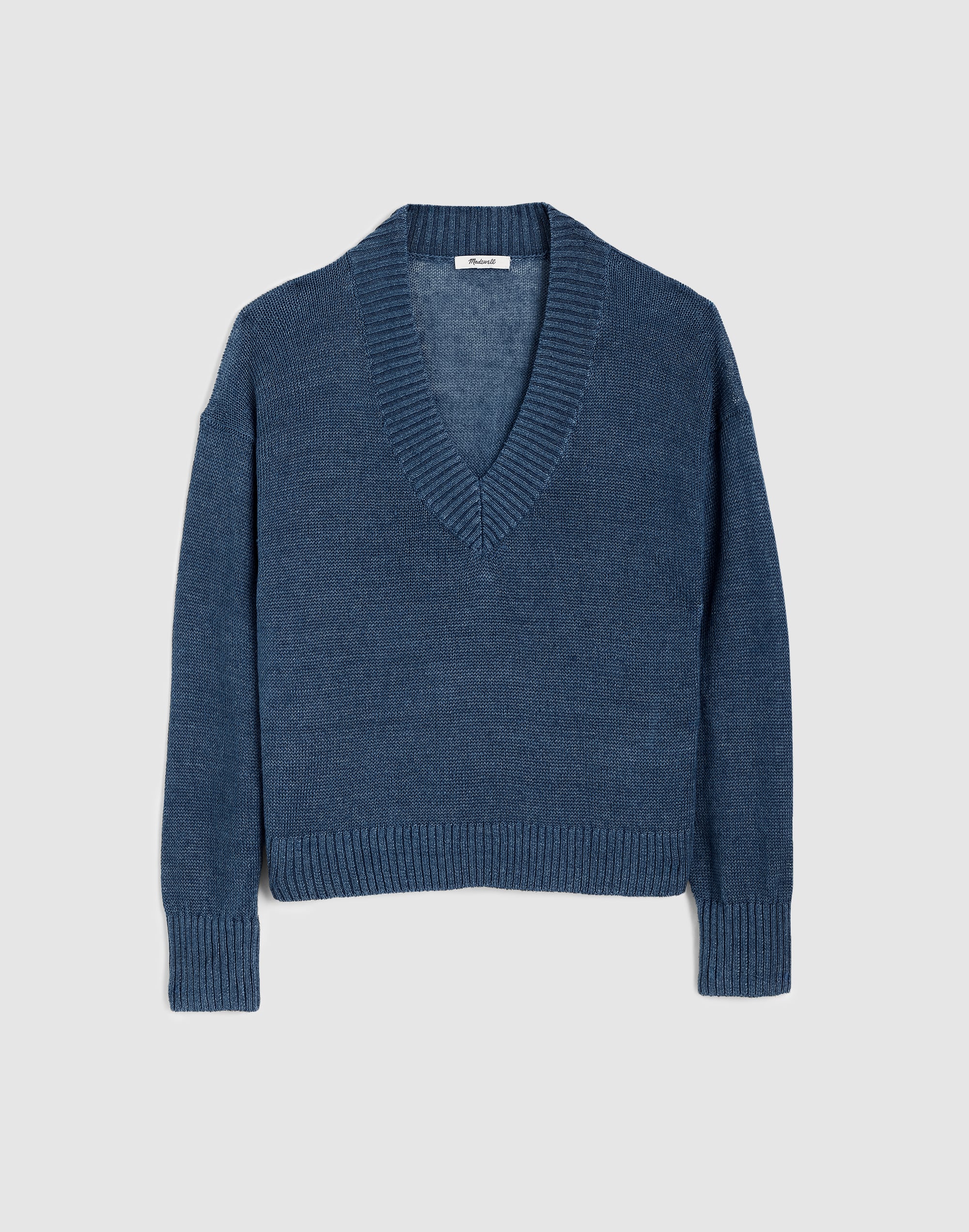 Deep V-Neck Sweater in 100% Linen