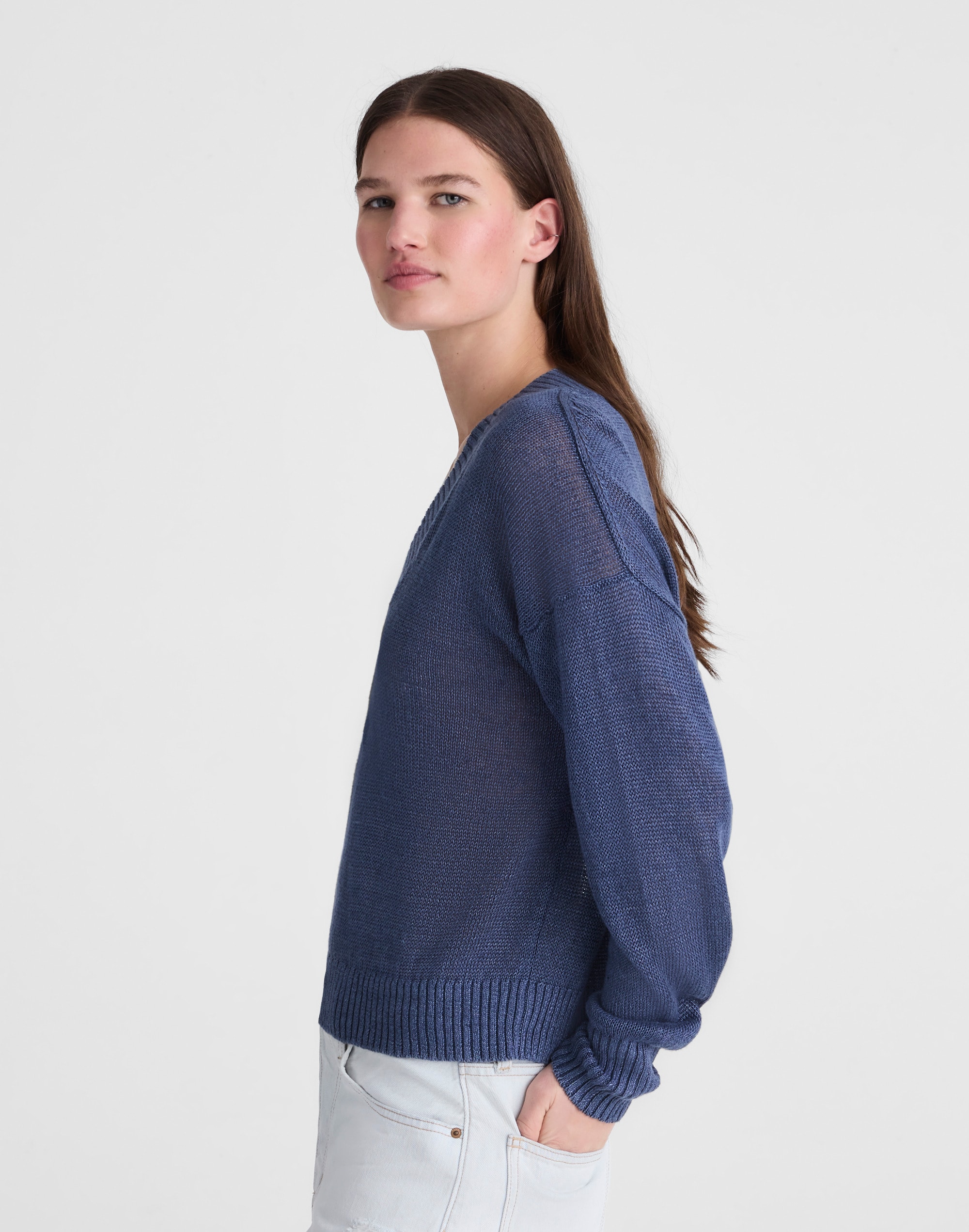 Deep V-Neck Sweater in 100% Linen