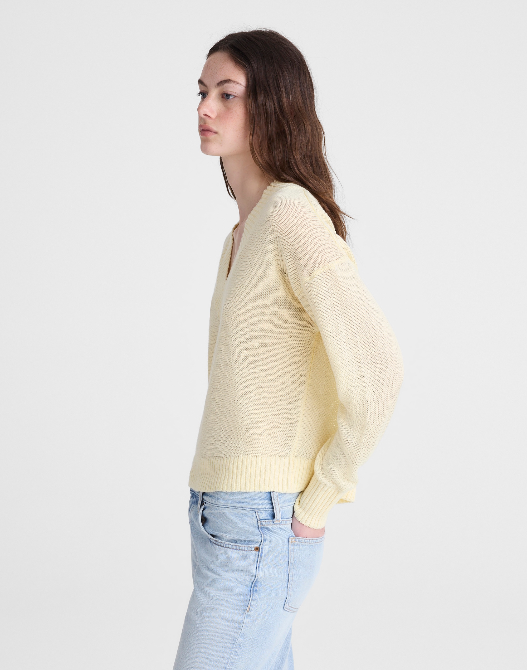 Deep V-Neck Sweater in 100% Linen