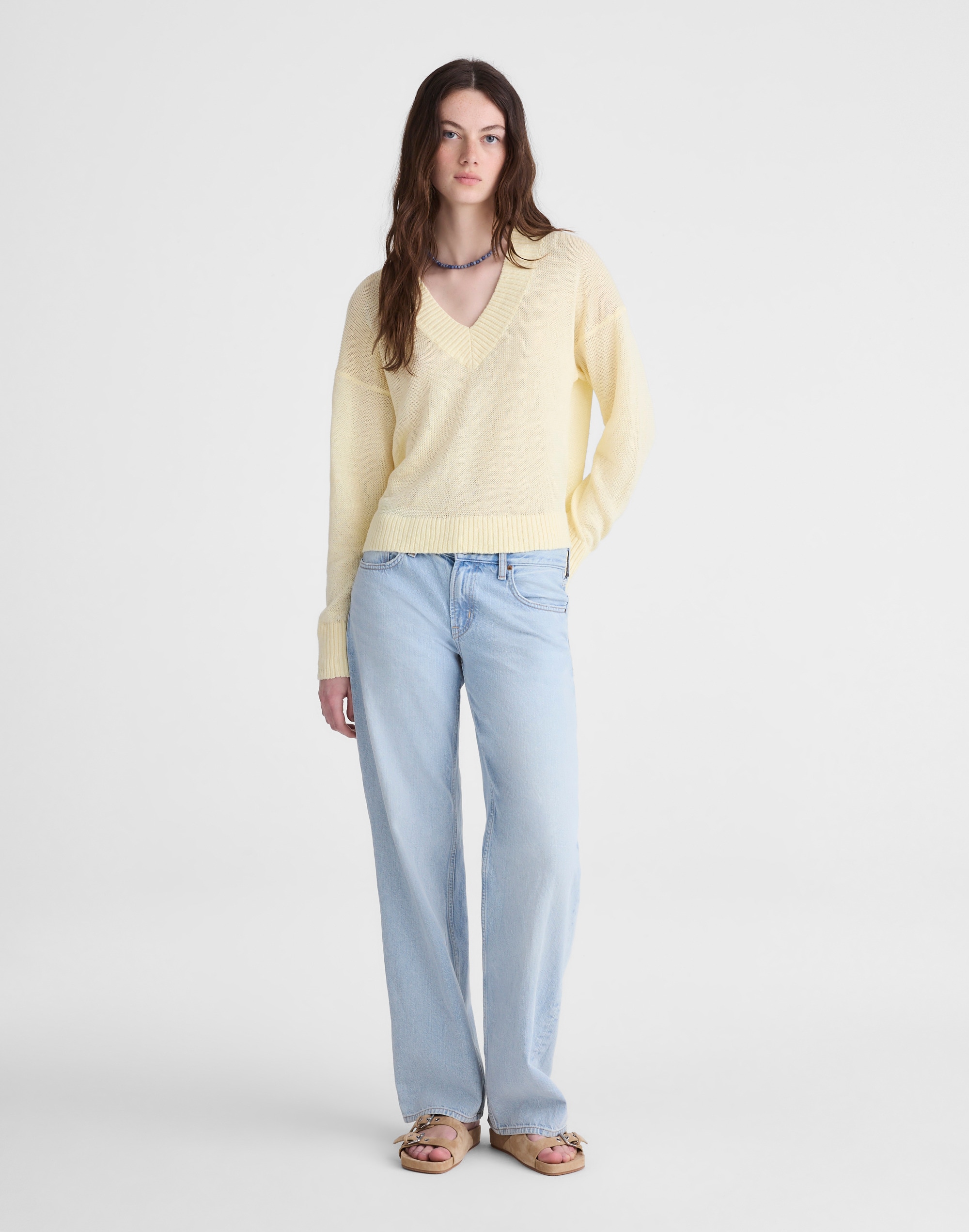Deep V-Neck Sweater in 100% Linen