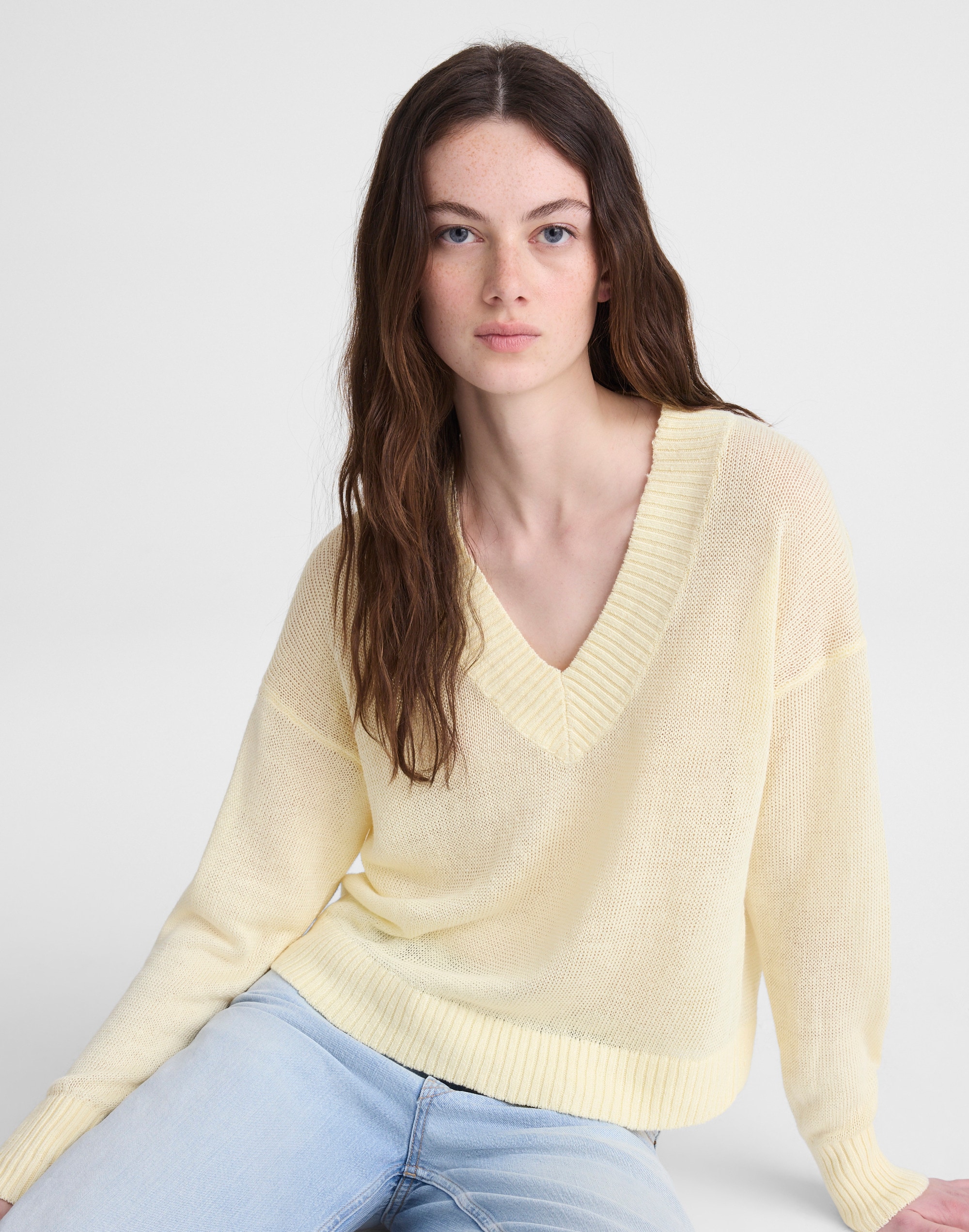 Deep V-Neck Sweater in 100% Linen