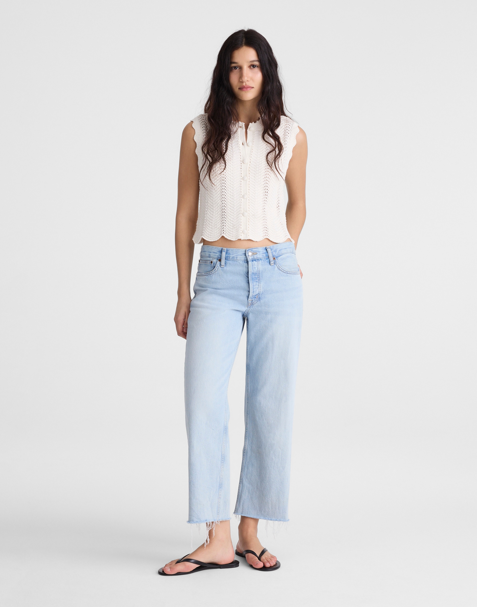 Wavy-Knit Button-Front Shell Top