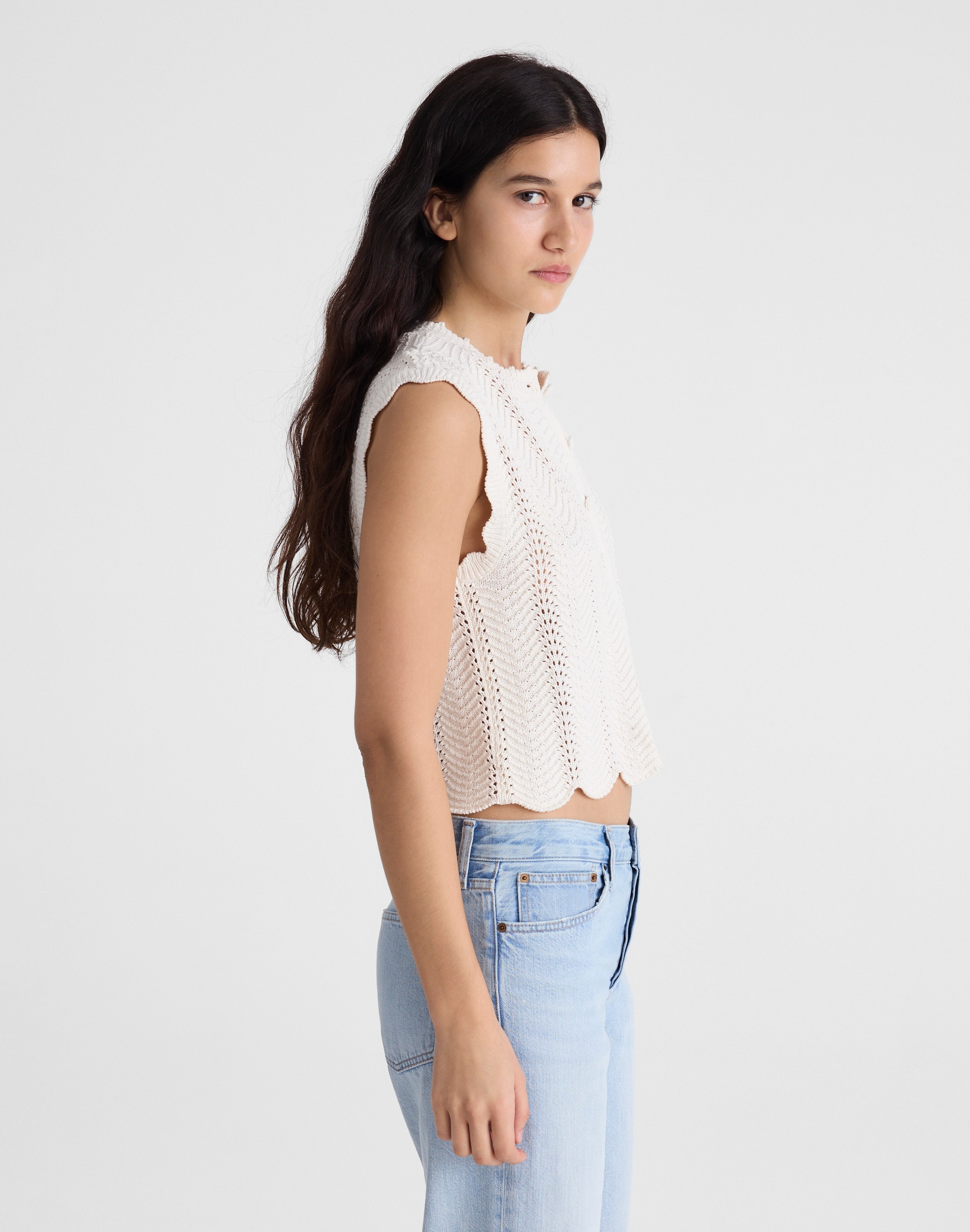 Wavy-Knit Button-Front Shell Top