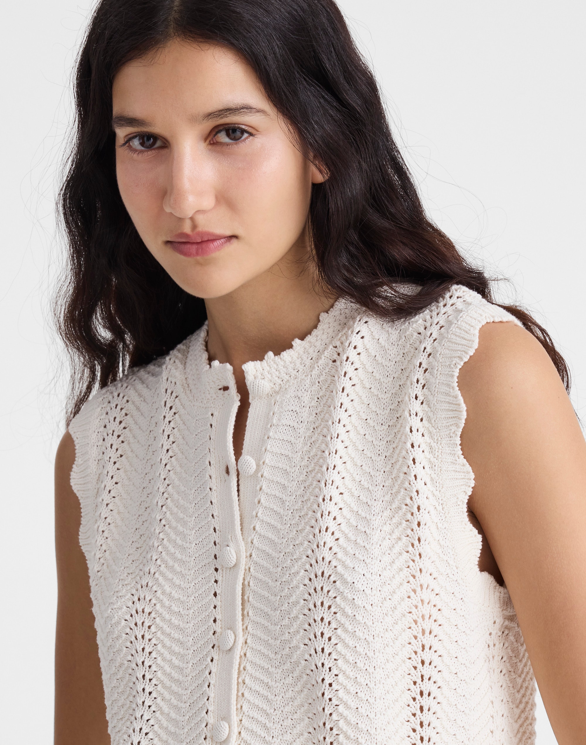 Wavy-Knit Button-Front Shell Top