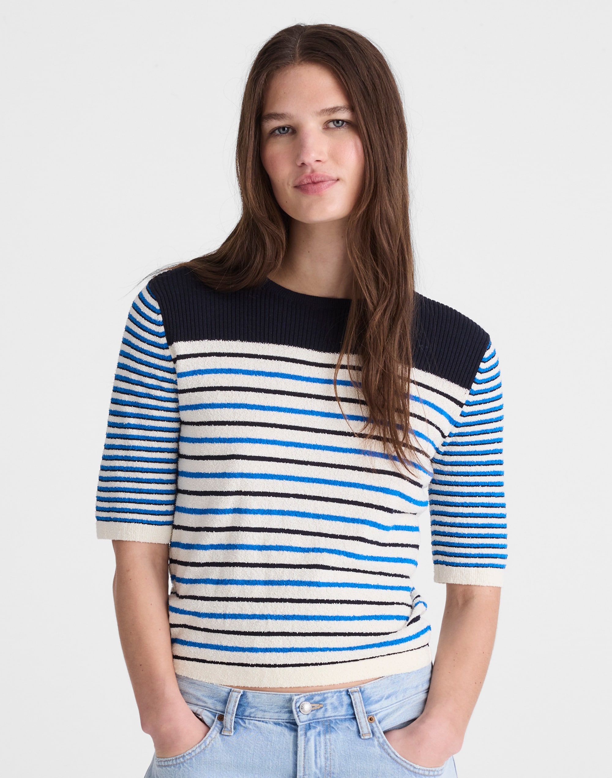 Madewell Boucl&eacute;-knit Sweater Tee In Blue