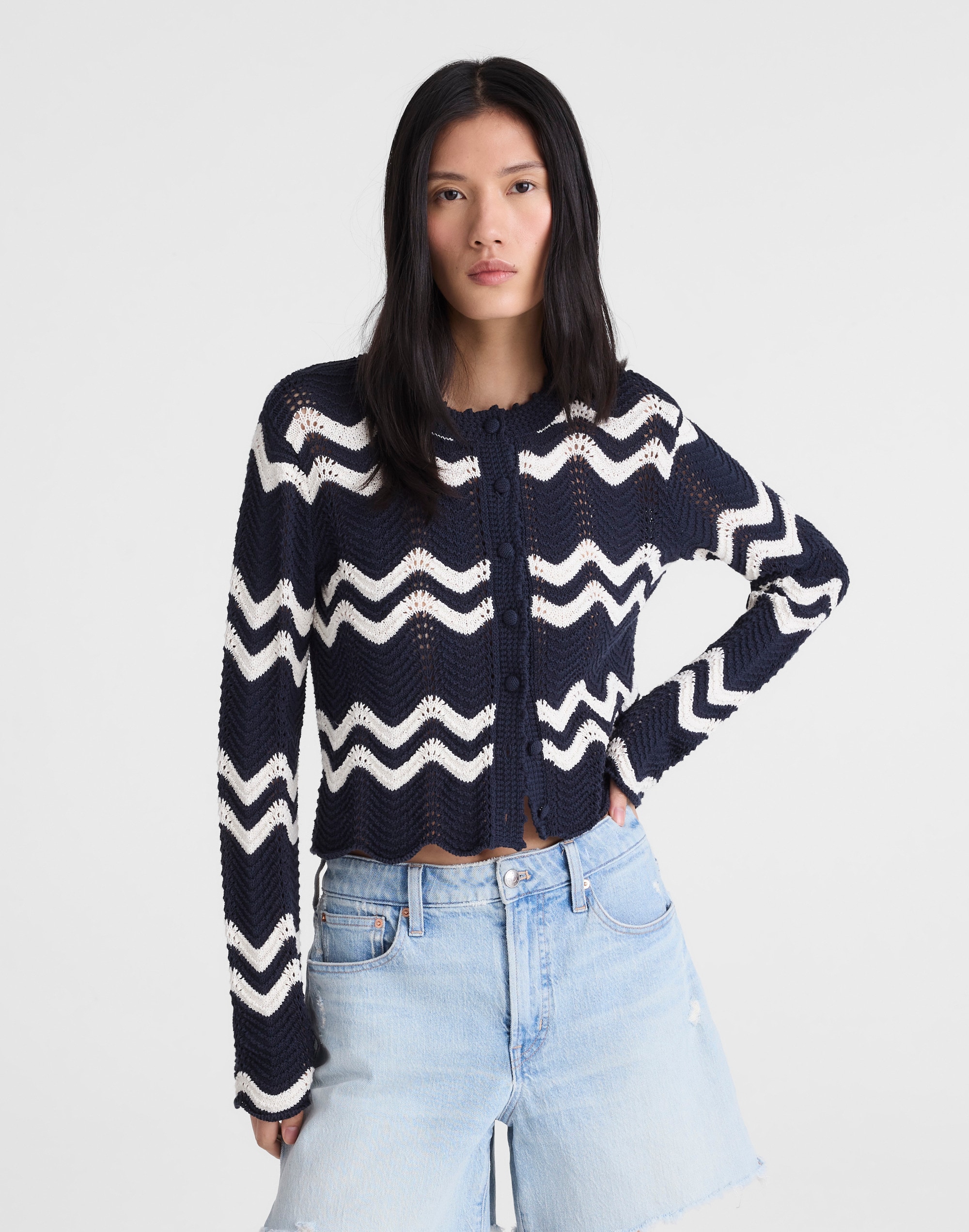 Madewell Wavy-knit Cardigan In Multi