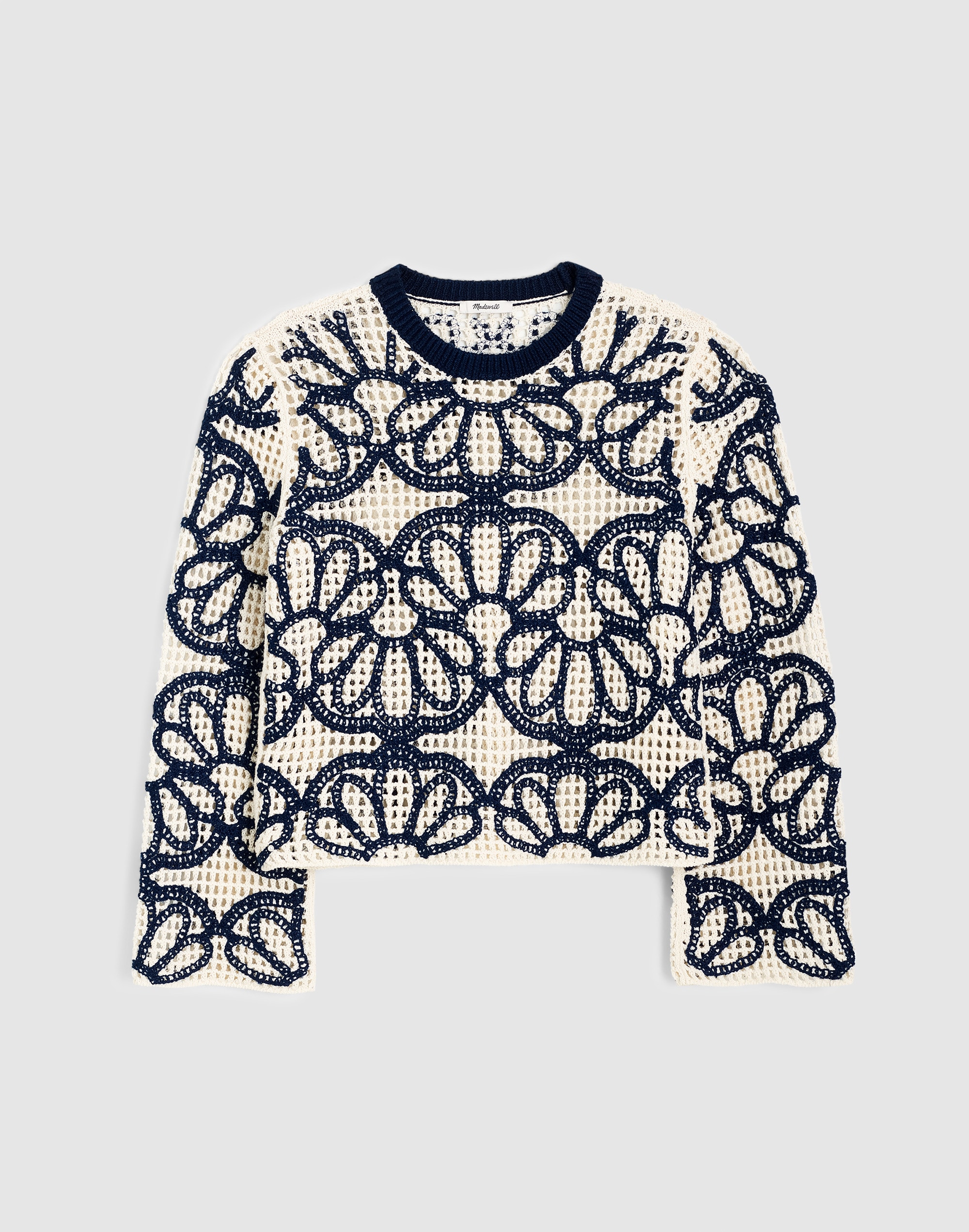 Floral-Embroidered Open-Stitch Sweater