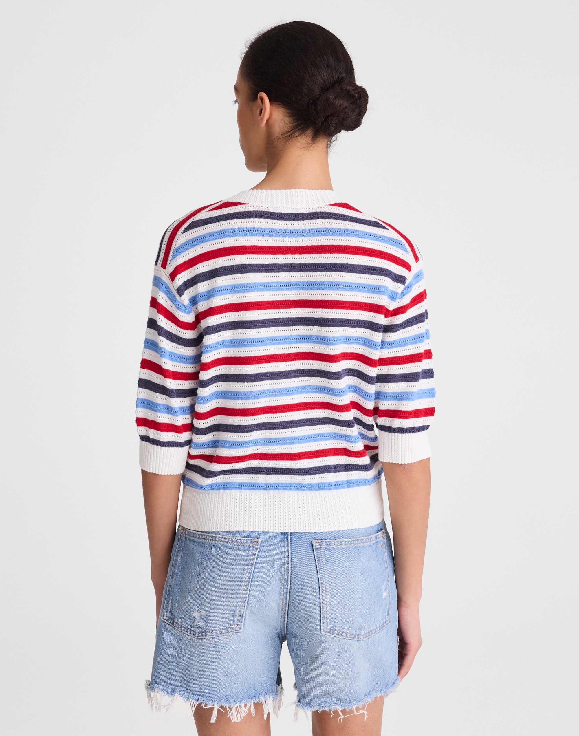 Textured Short-Sleeve Cardigan in 100% Cotton