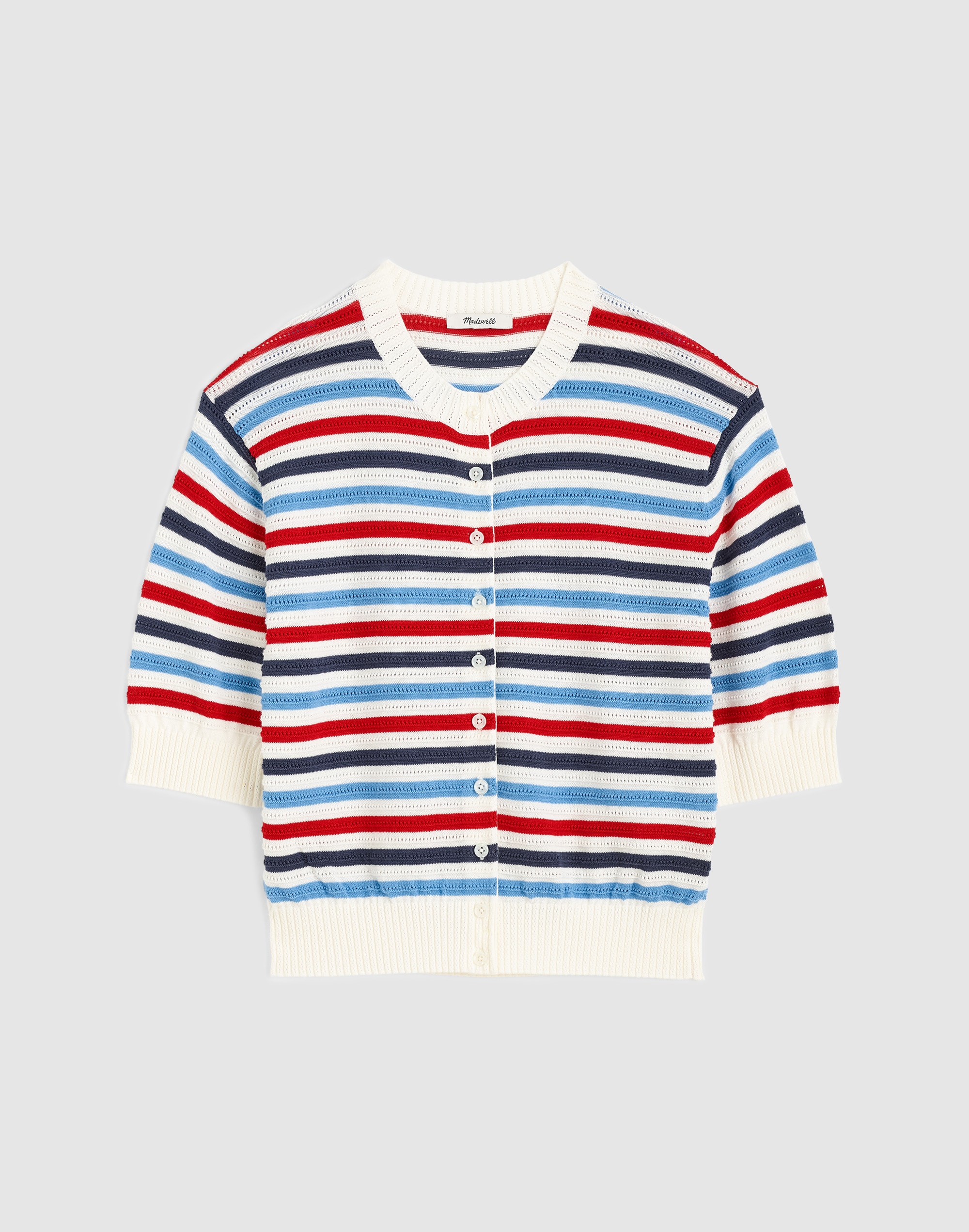 Textured Short-Sleeve Cardigan in 100% Cotton