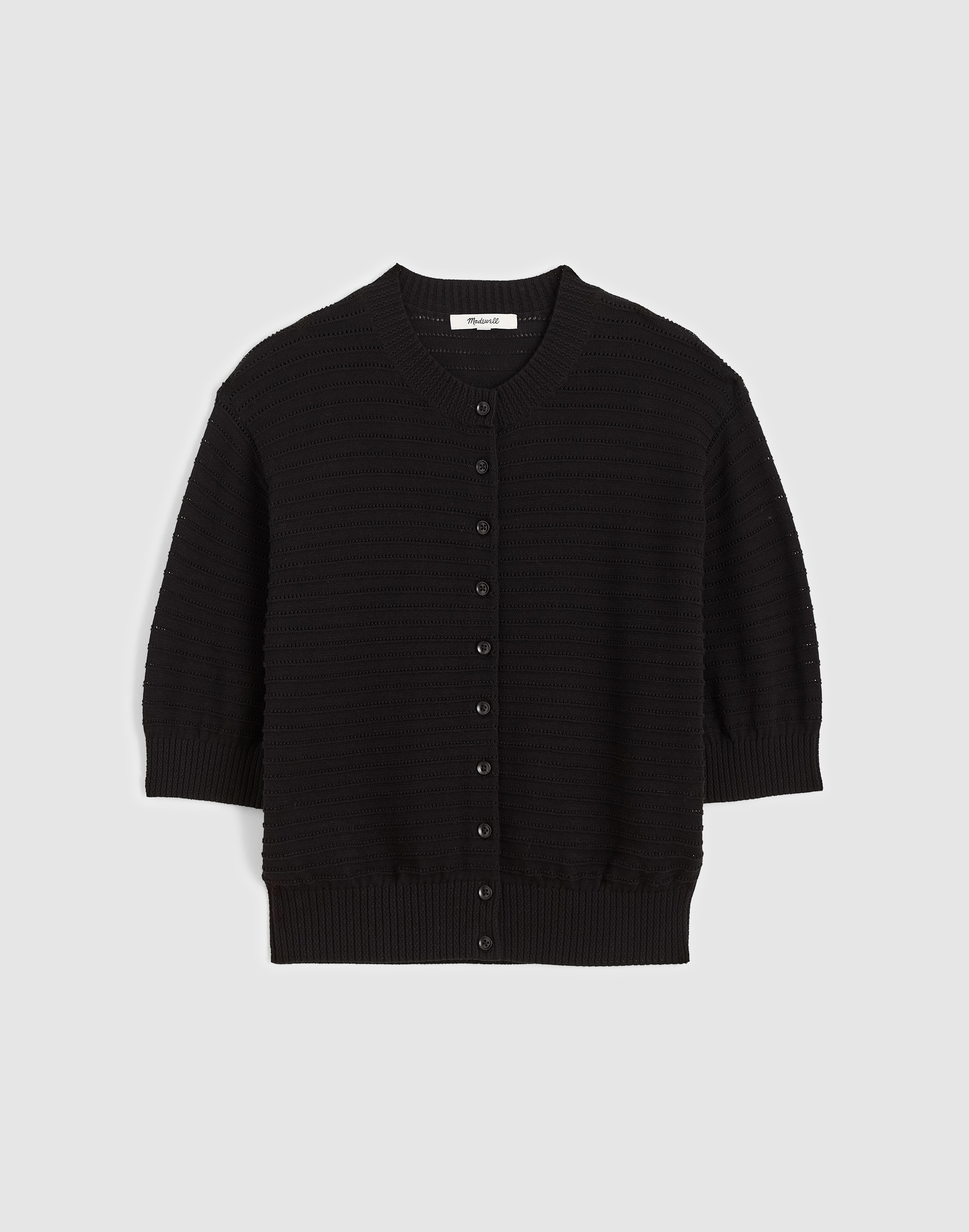 Textured Short-Sleeve Cardigan in 100% Cotton