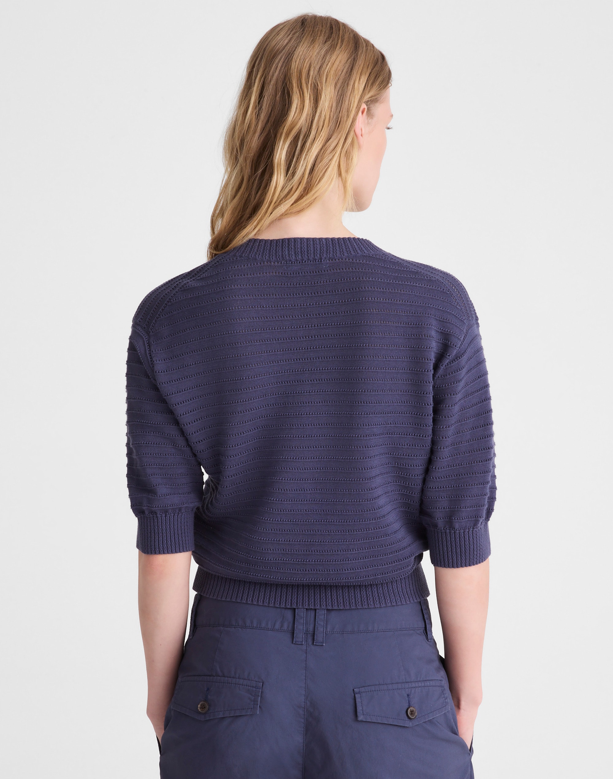 Textured Short-Sleeve Cardigan in 100% Cotton