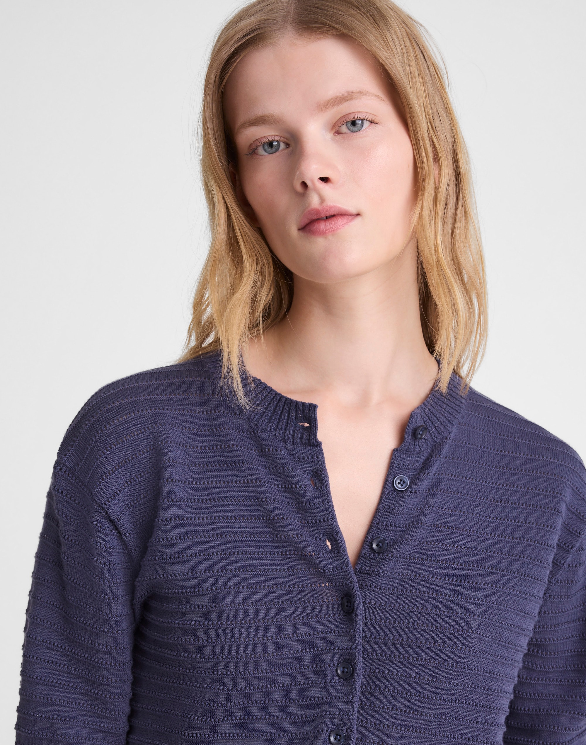 Textured Short-Sleeve Cardigan in 100% Cotton