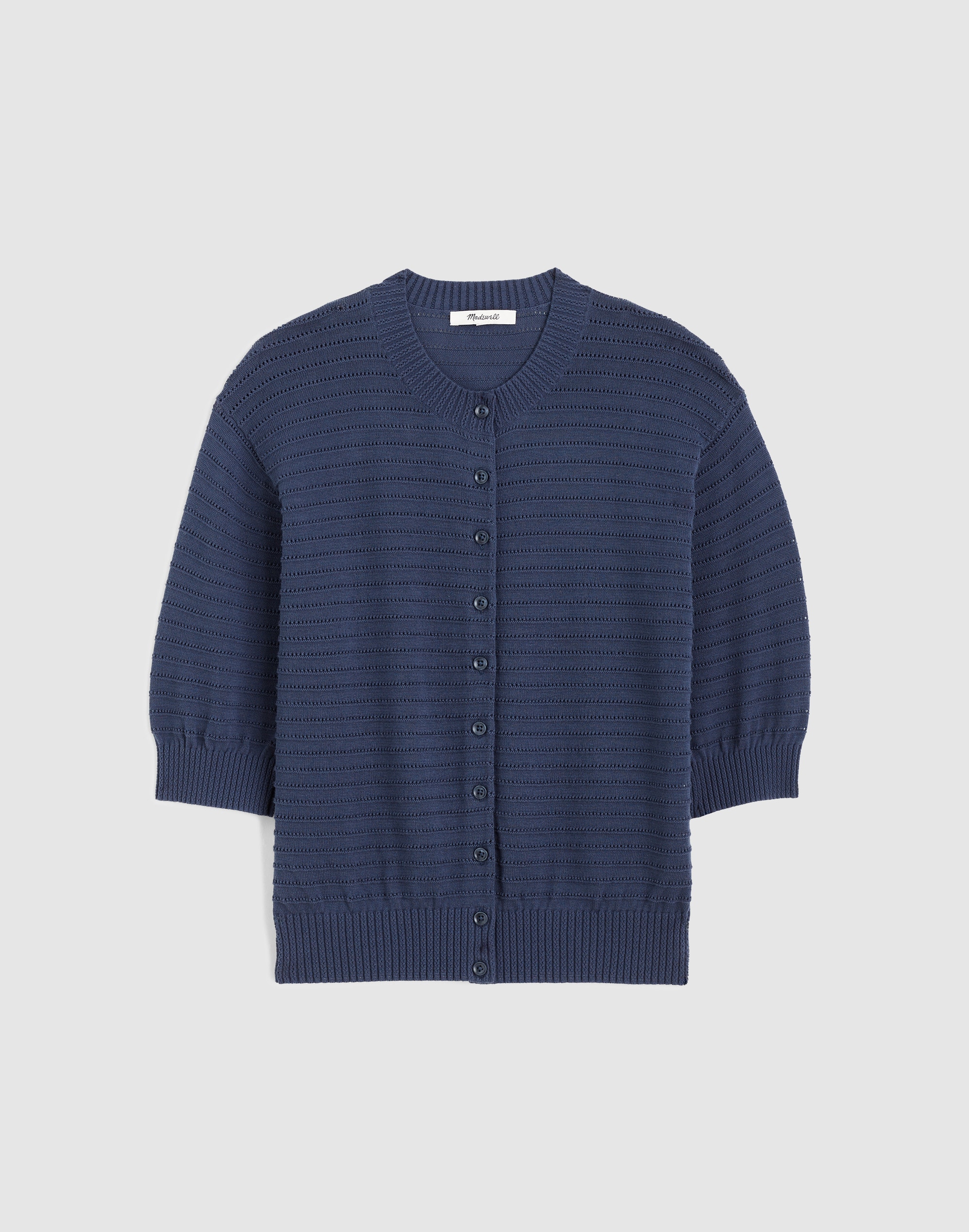 Textured Short-Sleeve Cardigan in 100% Cotton