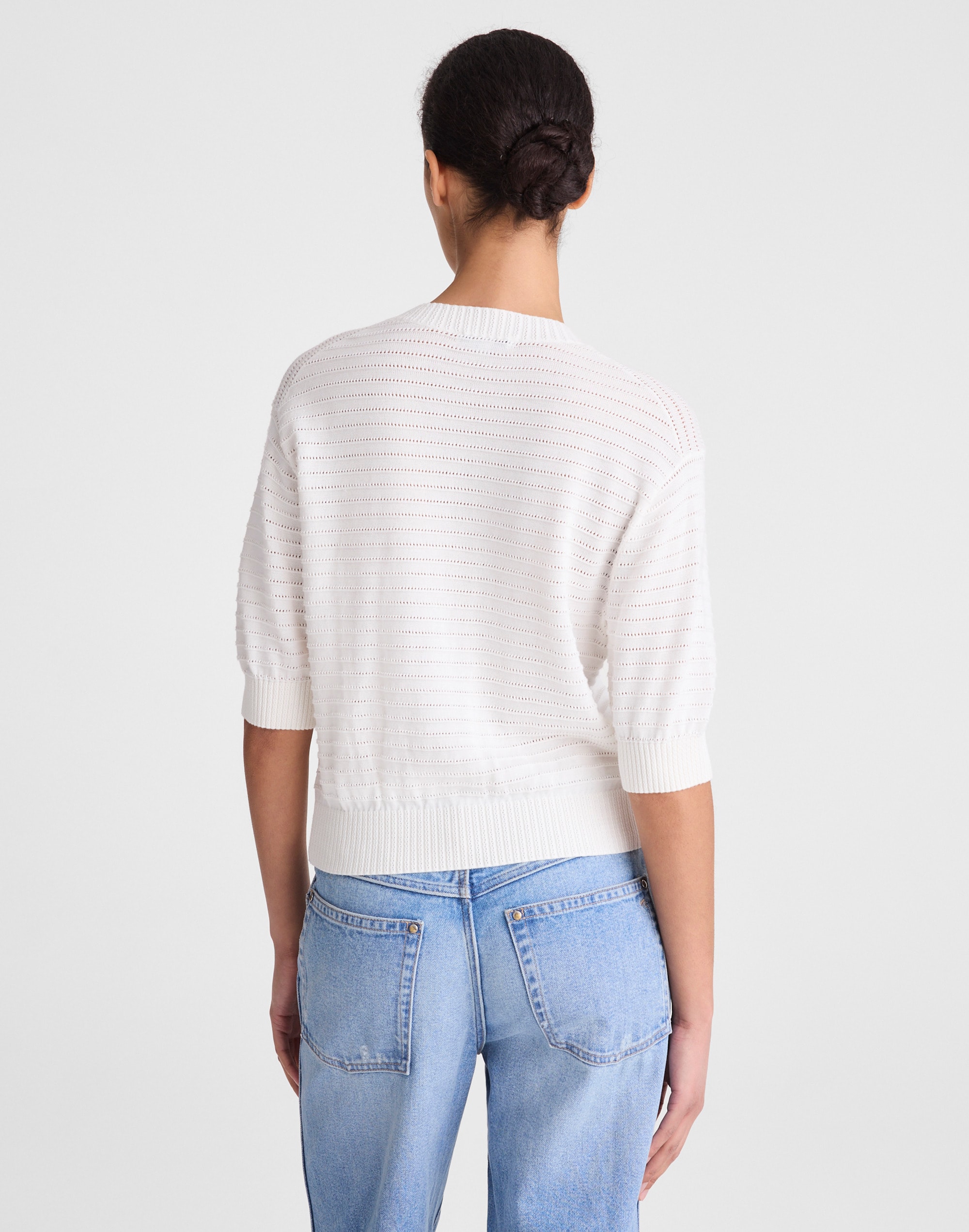 Textured Short-Sleeve Cardigan in 100% Cotton
