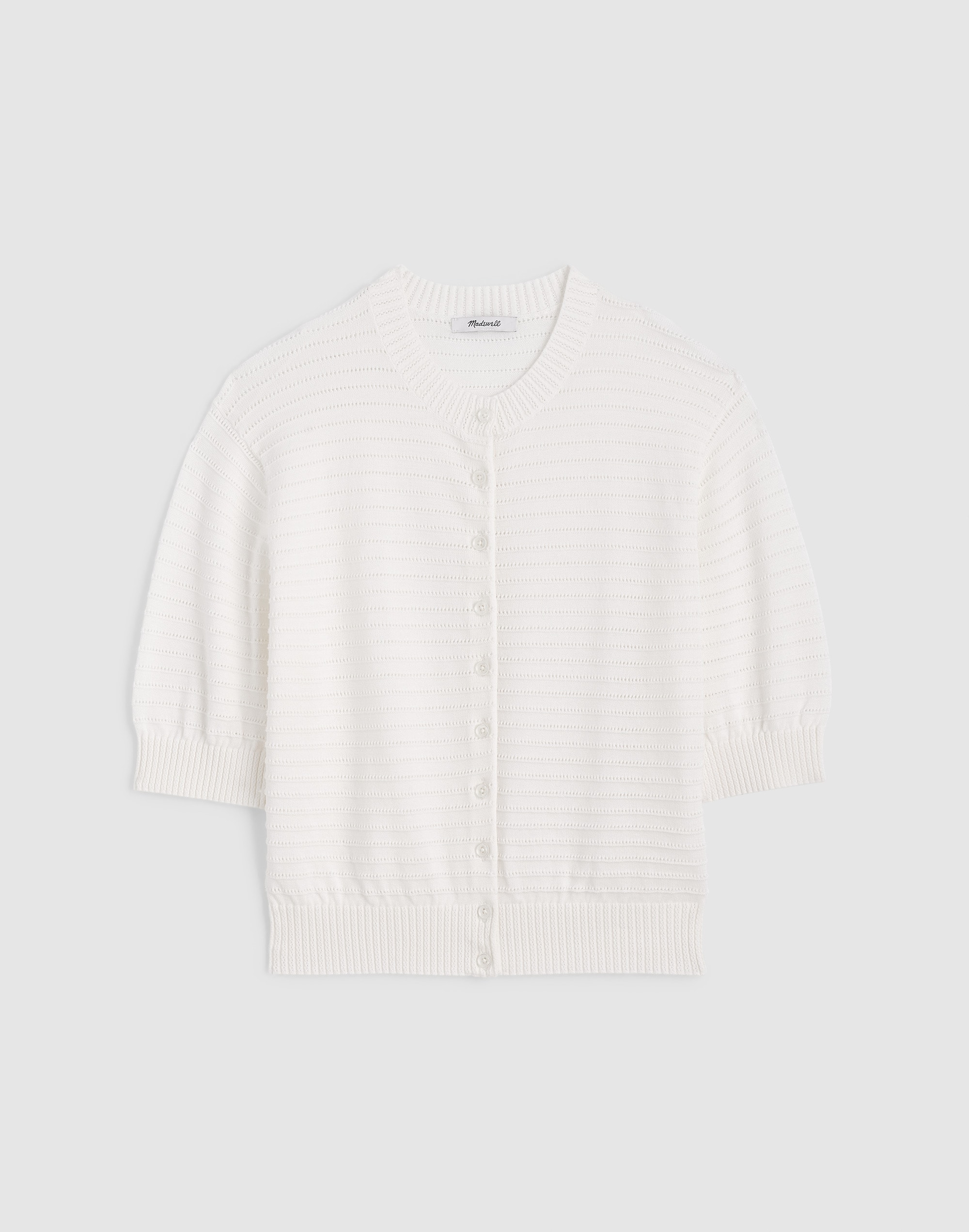 Textured Short-Sleeve Cardigan in 100% Cotton