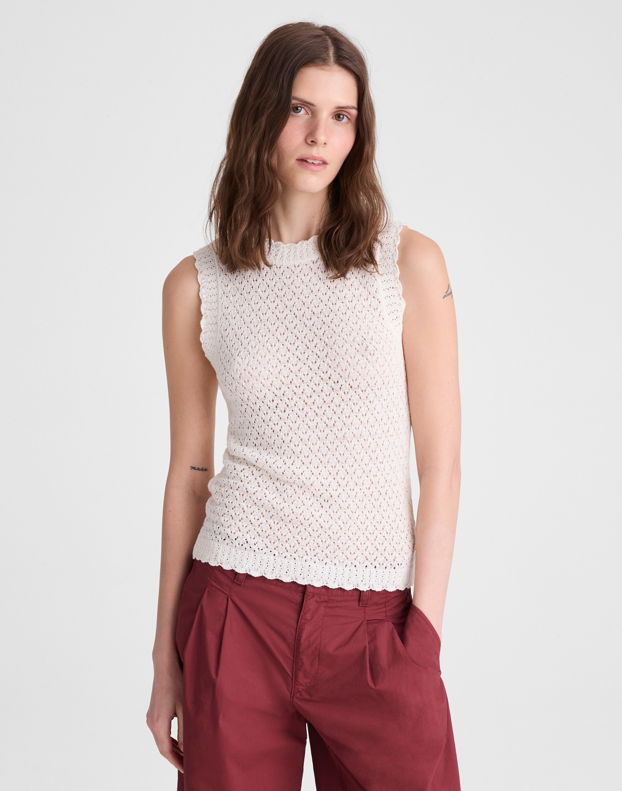 pointelle sleeveless top