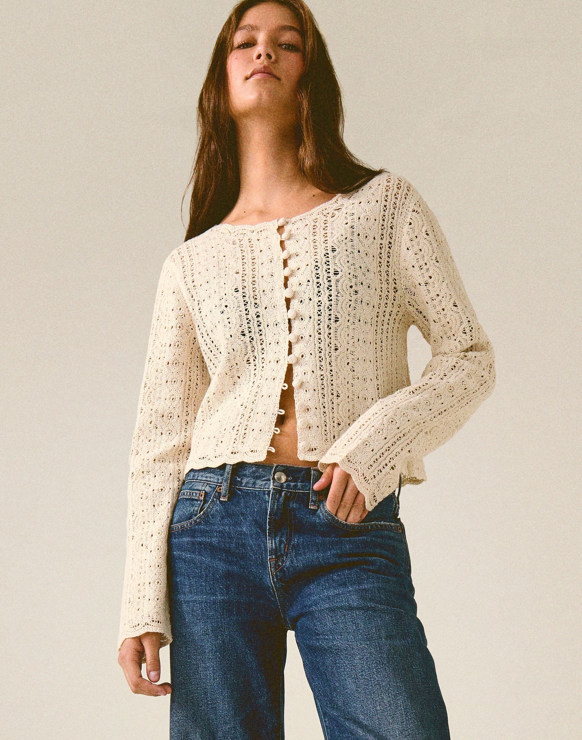 Open-Knit Lace Cardigan