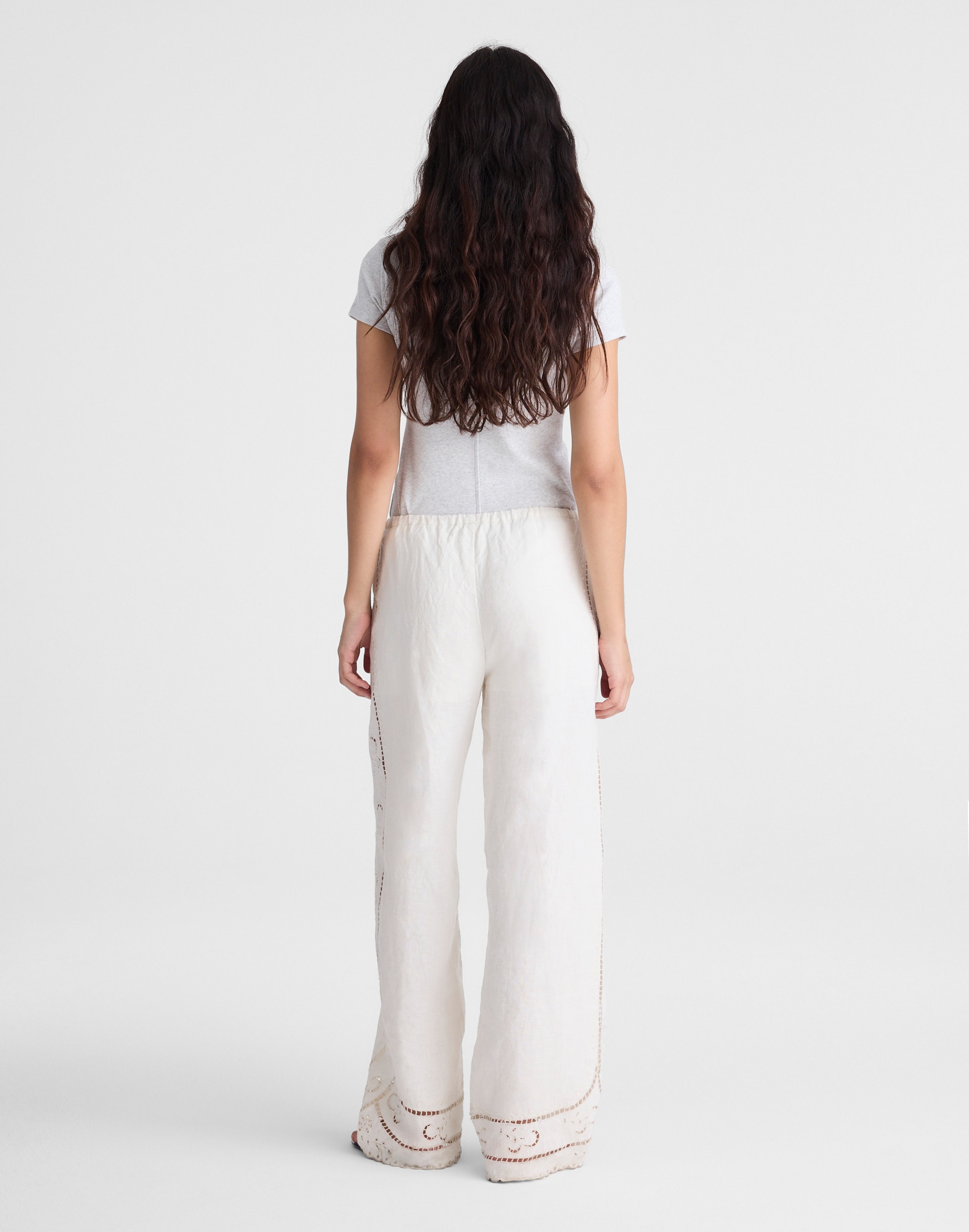 Eyelet Drawstring Pants in 100% Linen