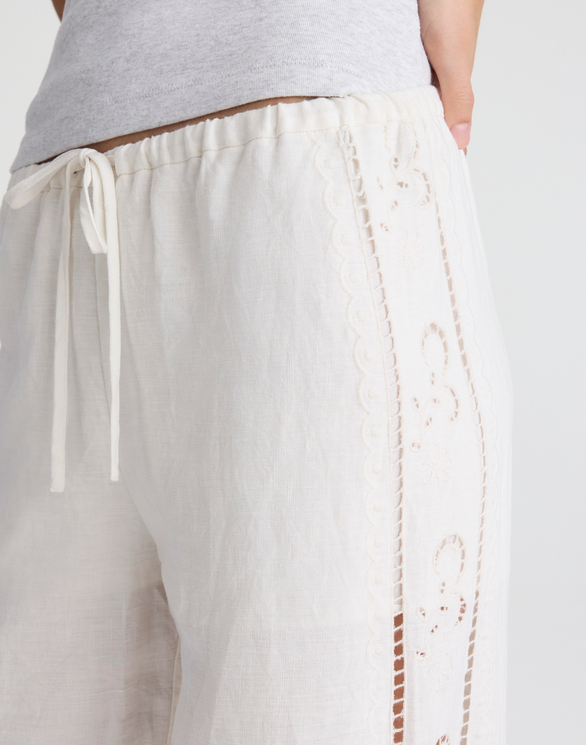 Eyelet Drawstring Pants in 100% Linen