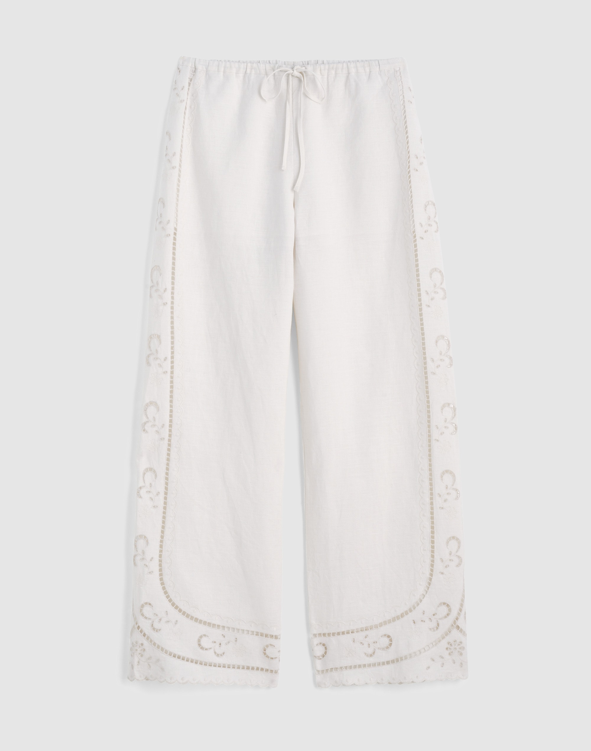 Eyelet Drawstring Pants in 100% Linen
