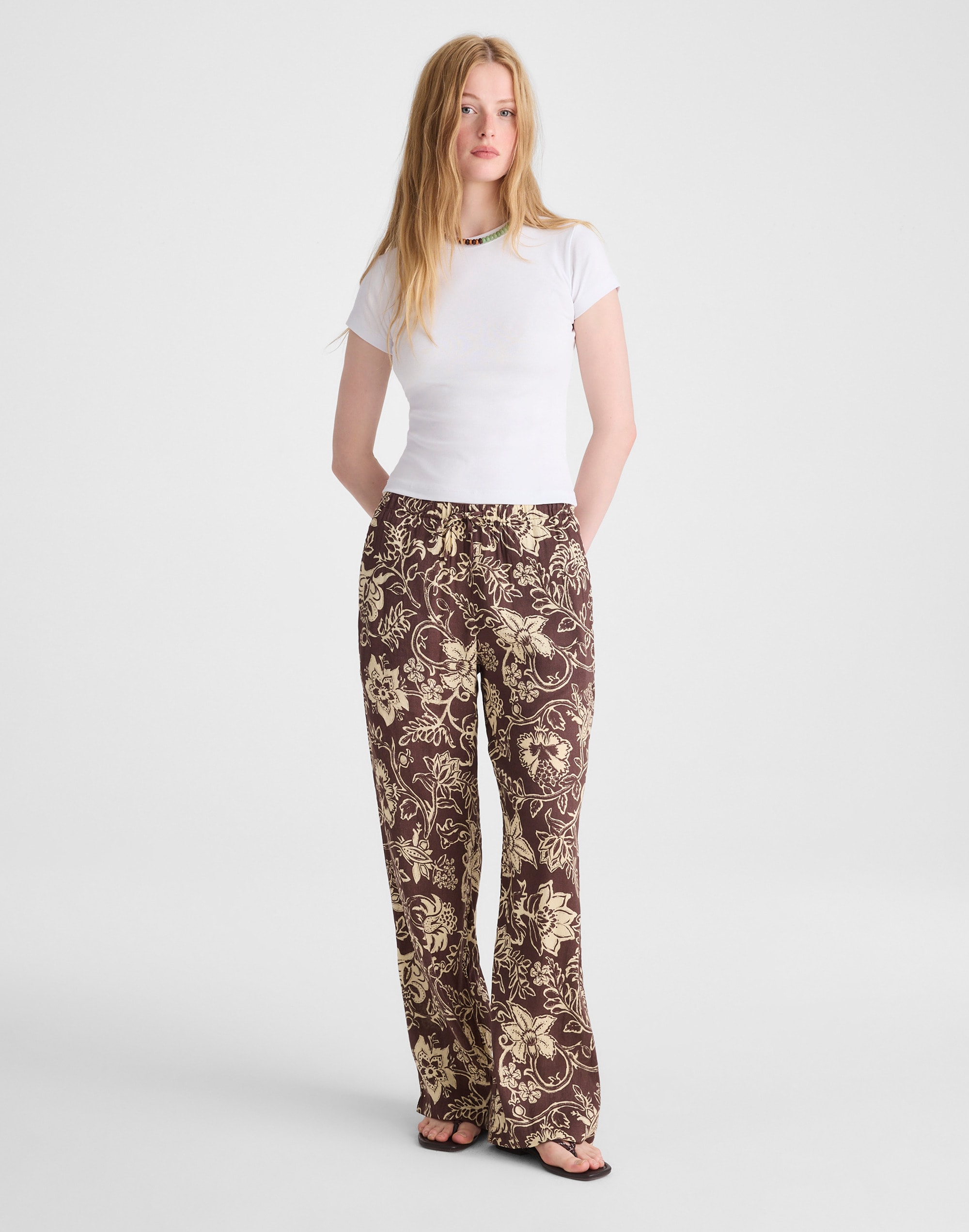pull-on pants in linen blend