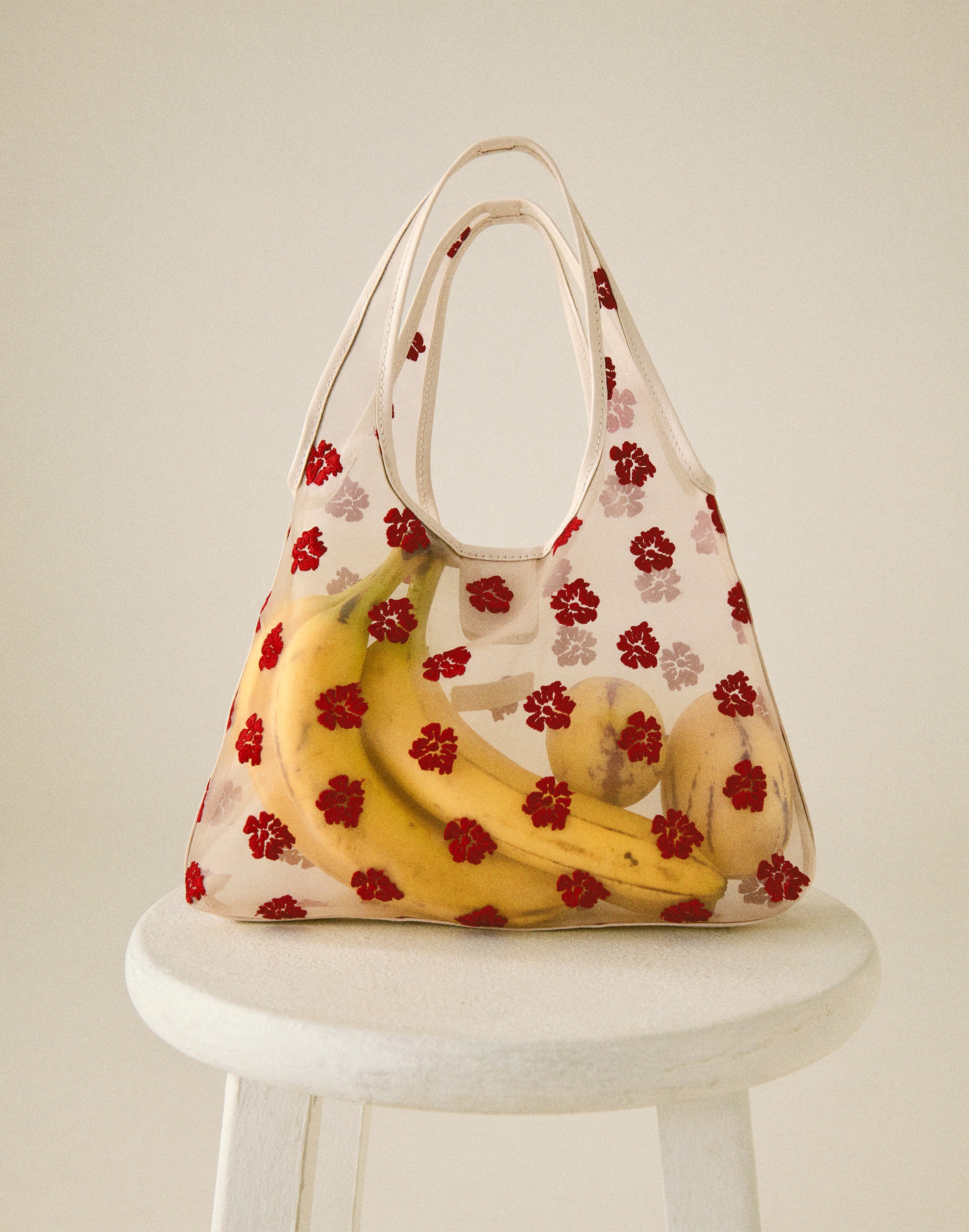 Floral-Embroidered Mini Shopper Bag