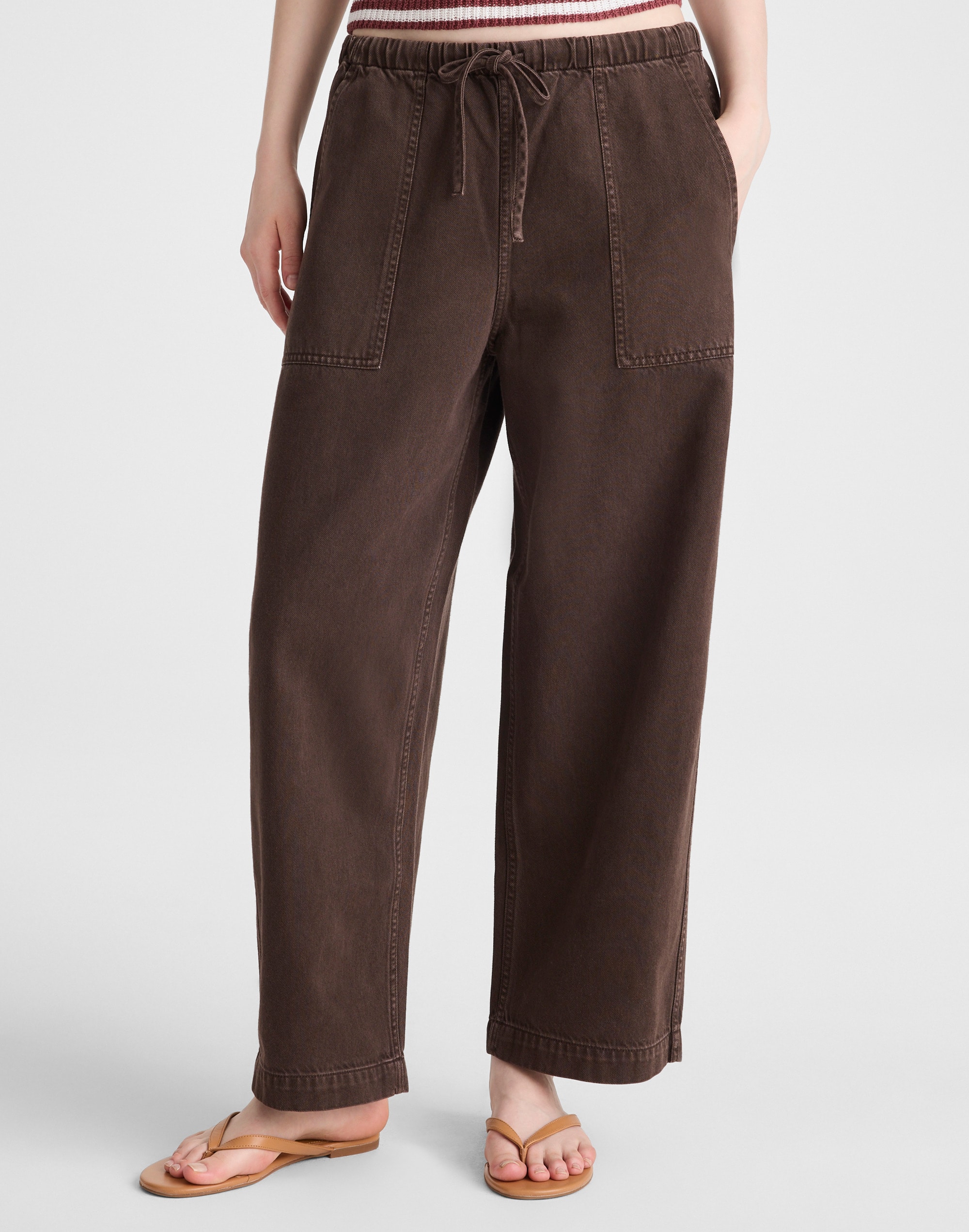 Pull-On Barrel-Leg Utility Pants in Airy Denim