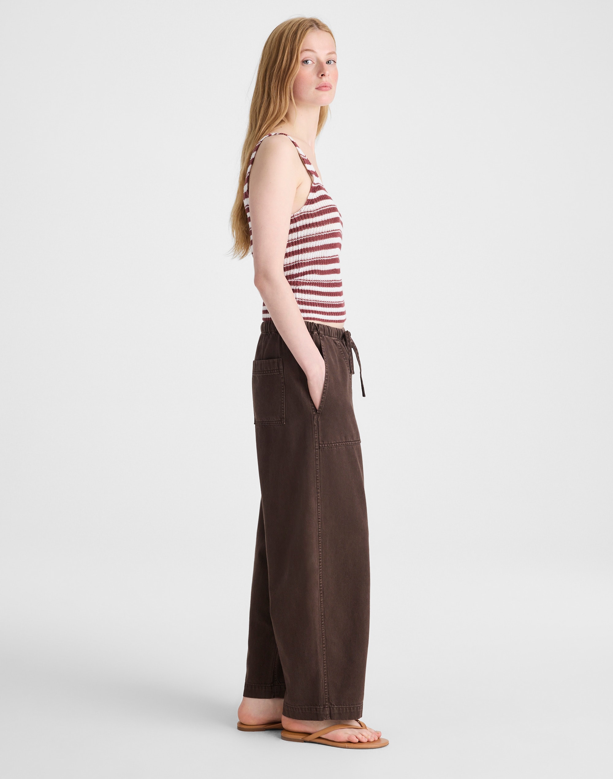 Pull-On Barrel-Leg Utility Pants in Airy Denim