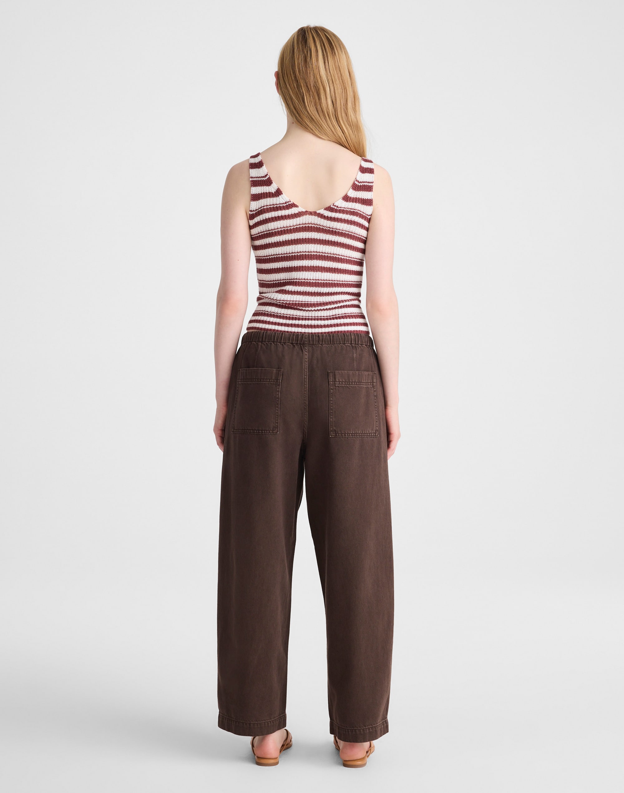 Pull-On Barrel-Leg Utility Pants in Airy Denim